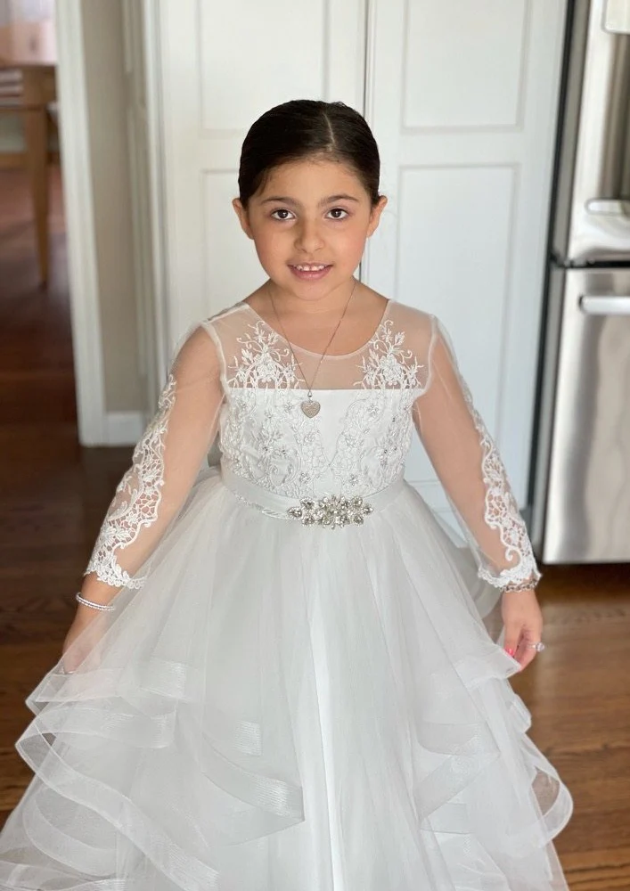 Princess Daliana Applique Sheer Sleeve Tiered Dress 1923 - Image 3