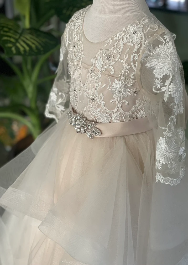 Princess Daliana Applique Sheer Sleeve Tiered Dress 1923 - Image 4