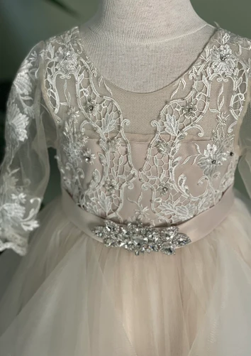 Princess Daliana Applique Sheer Sleeve Tiered Dress 1923 - Image 5