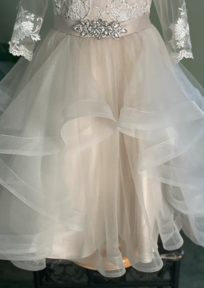 Princess Daliana Applique Sheer Sleeve Tiered Dress 1923 - Image 6