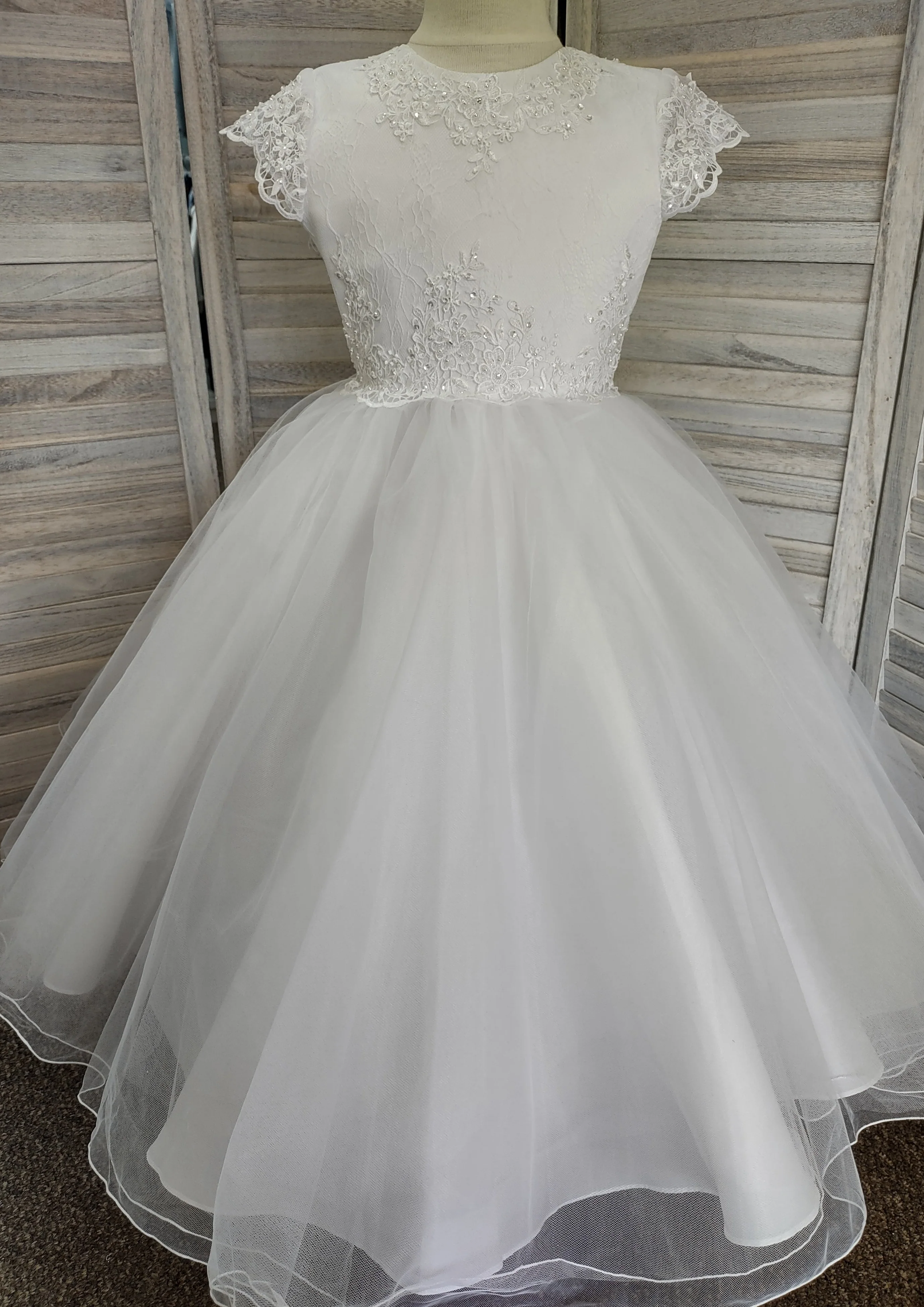 Joan Calabrese Beaded Lace Short Sleeve Communion Dress 120356 - Image 3