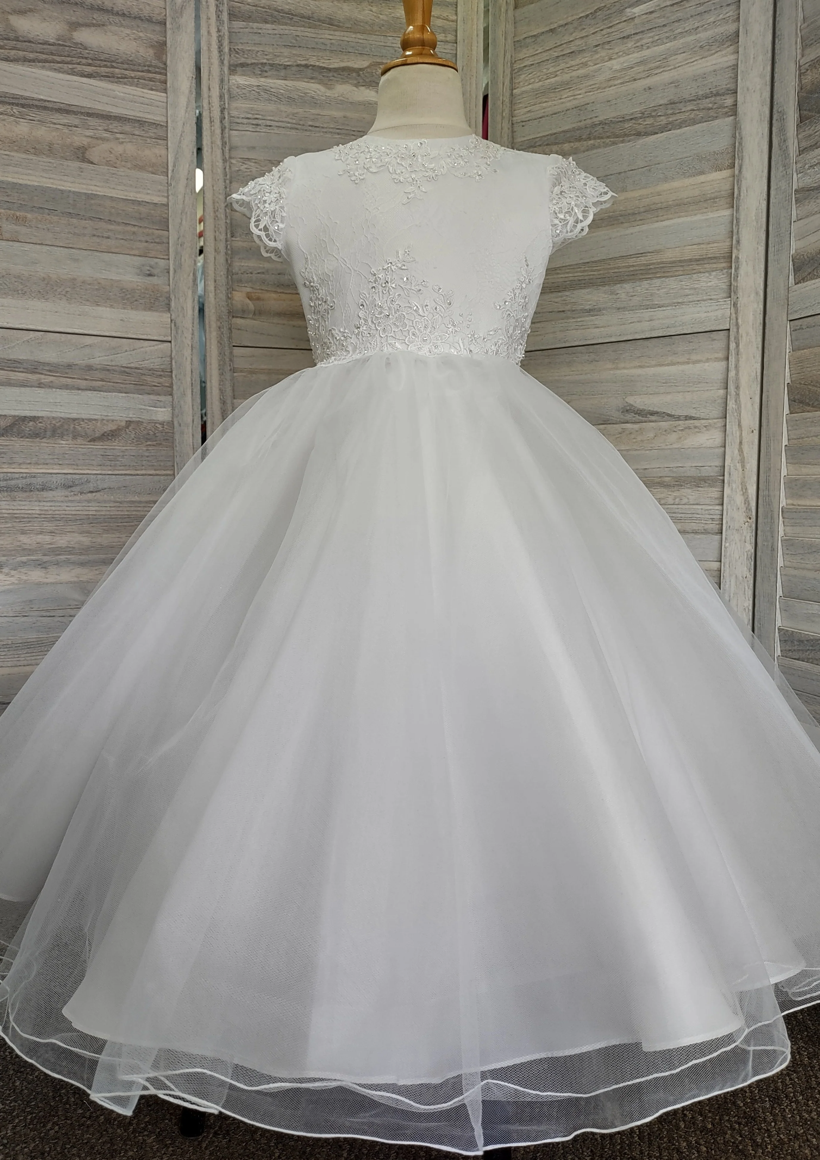 Joan Calabrese Beaded Lace Short Sleeve Communion Dress 120356 - Image 4