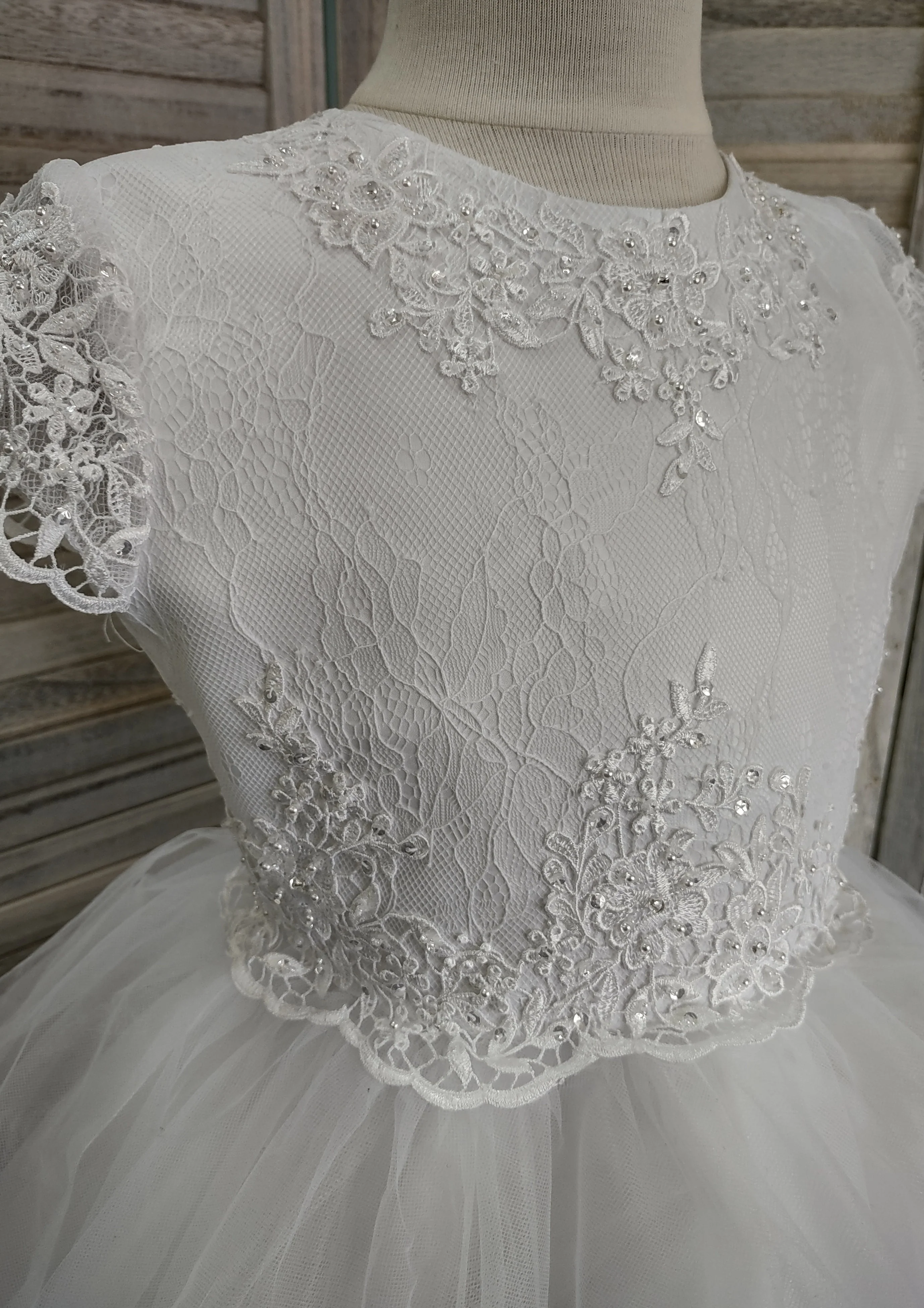 Joan Calabrese Beaded Lace Short Sleeve Communion Dress 120356 - Image 5