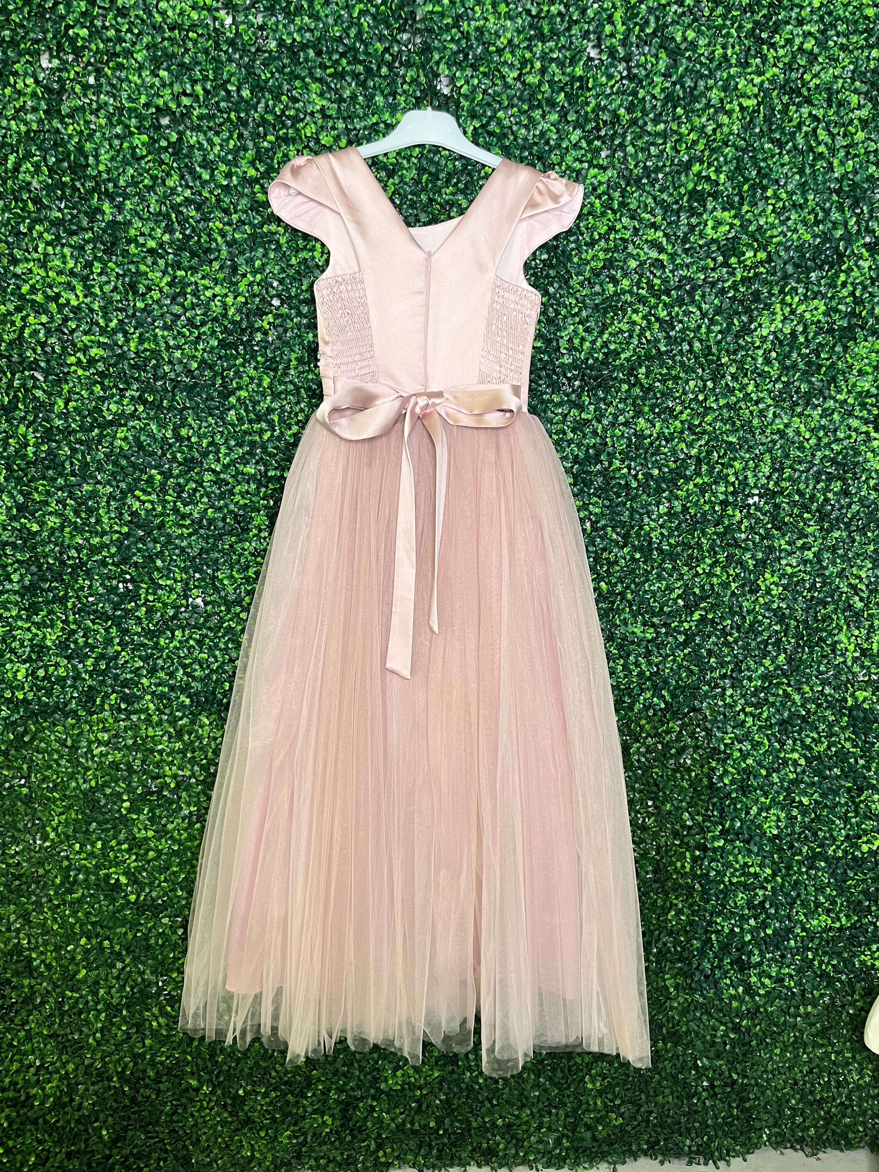 Beggi Girls’ Dusty Rose Satin Pearl embellished Party Dress 2922 - Image 3