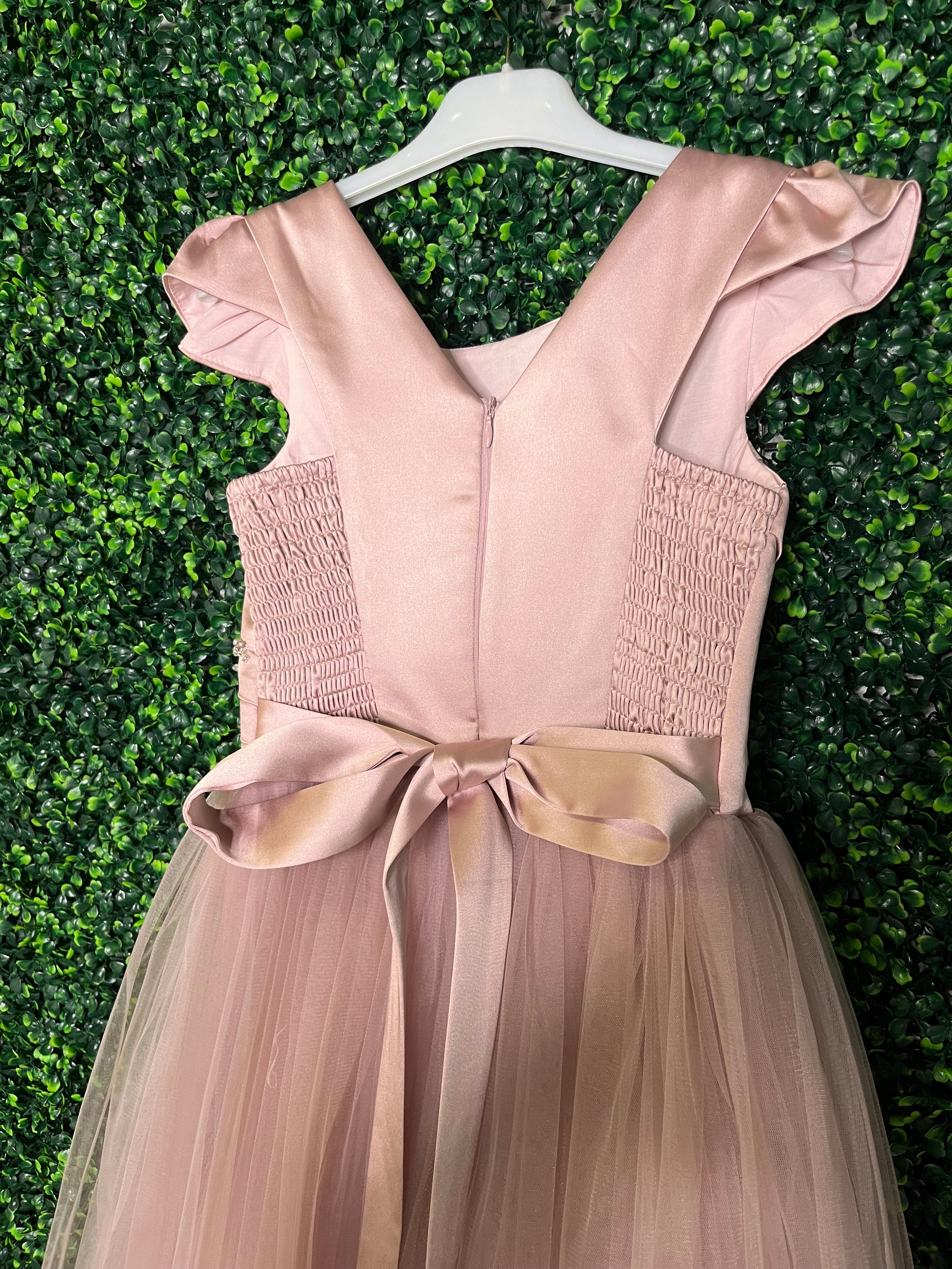 Beggi Girls’ Dusty Rose Satin Pearl embellished Party Dress 2922 - Image 4