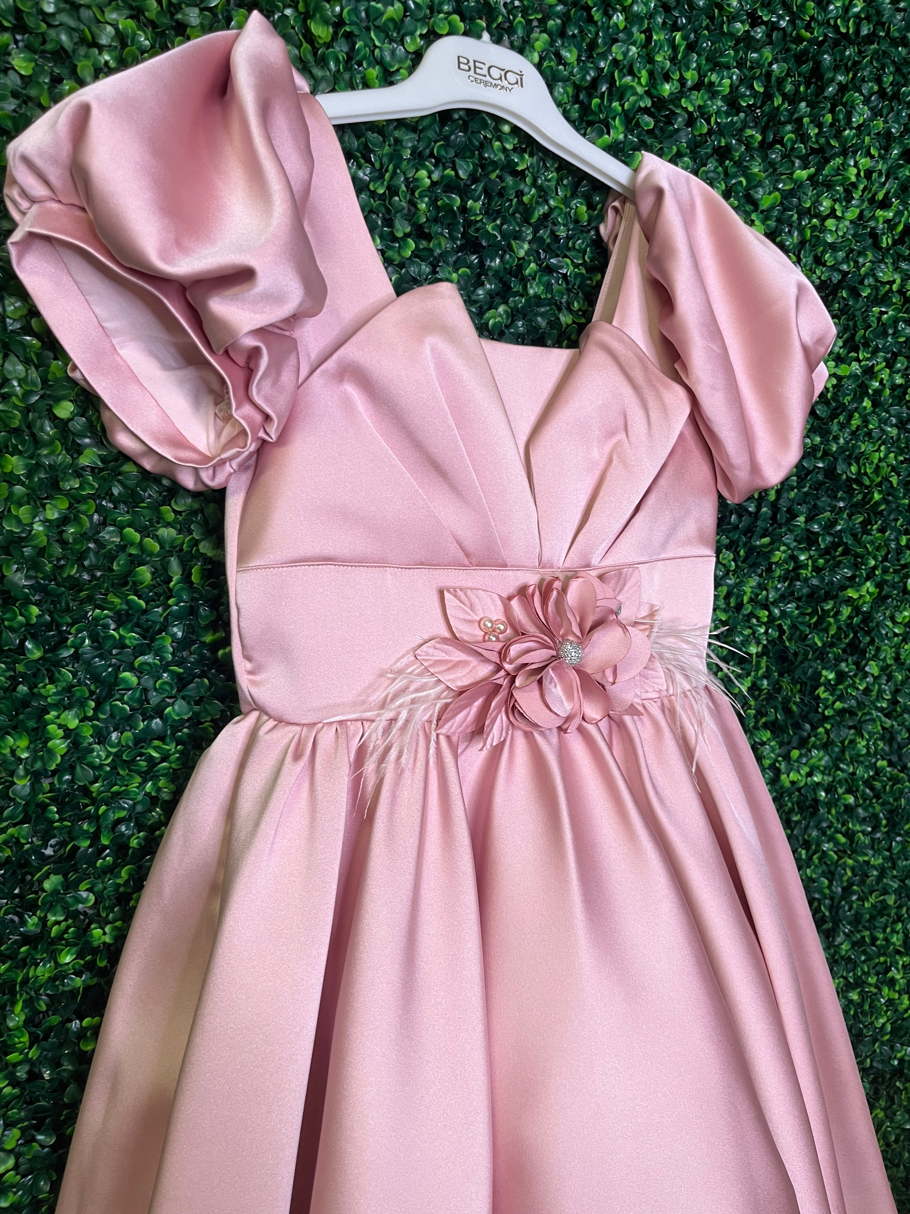 Girls' Rose Satin Special Occasion Dress 4802 - Image 3