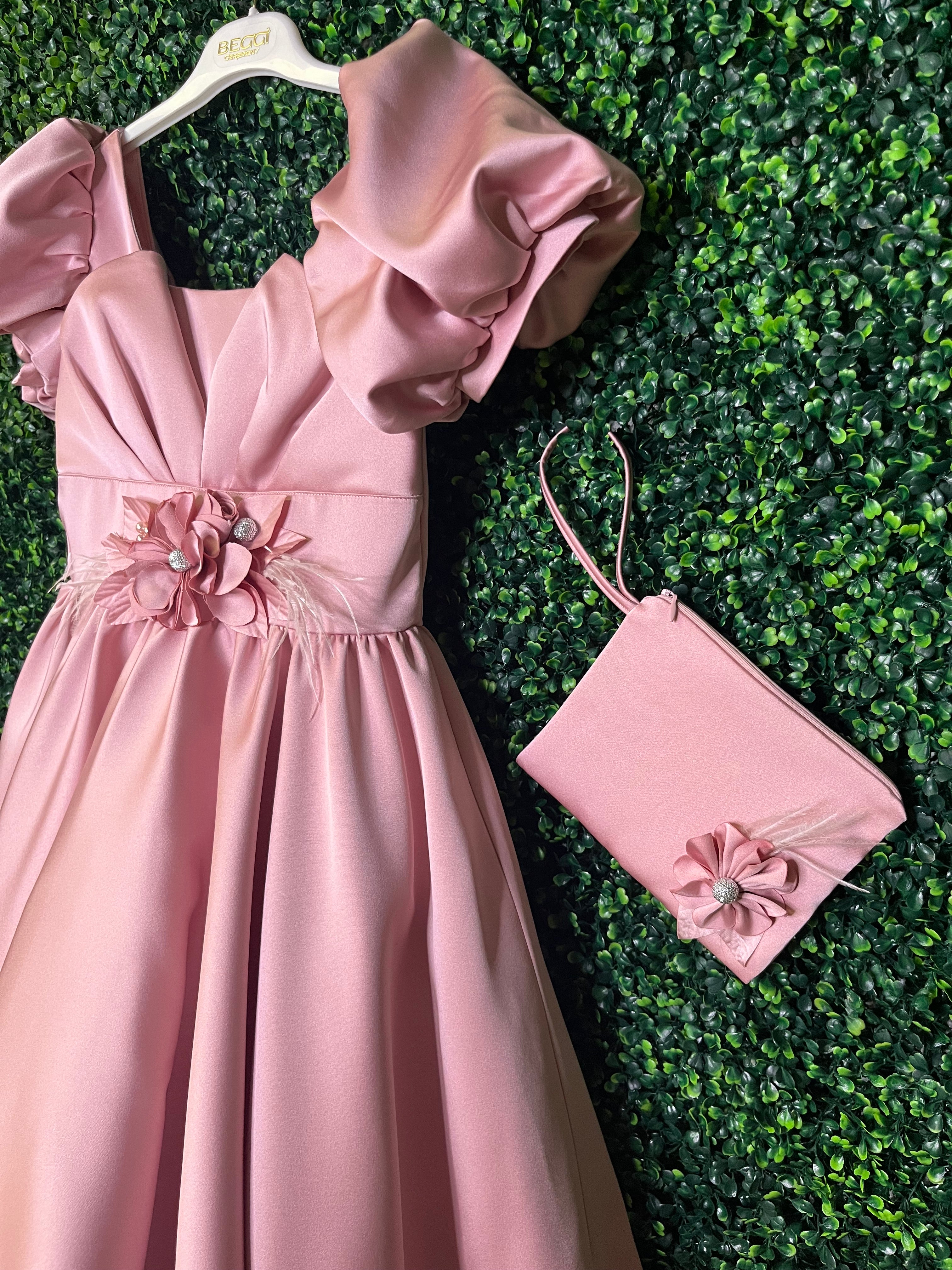 Girls' Rose Satin Special Occasion Dress 4802 - Image 4