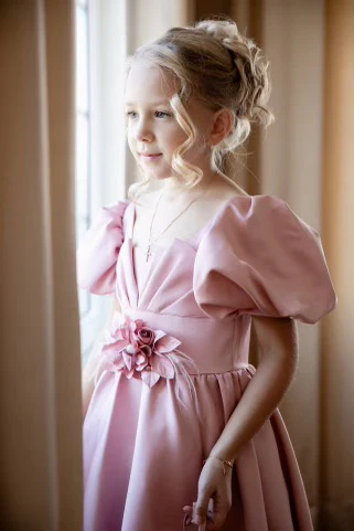 Girls' Rose Satin Special Occasion Dress 4802 - Image 7