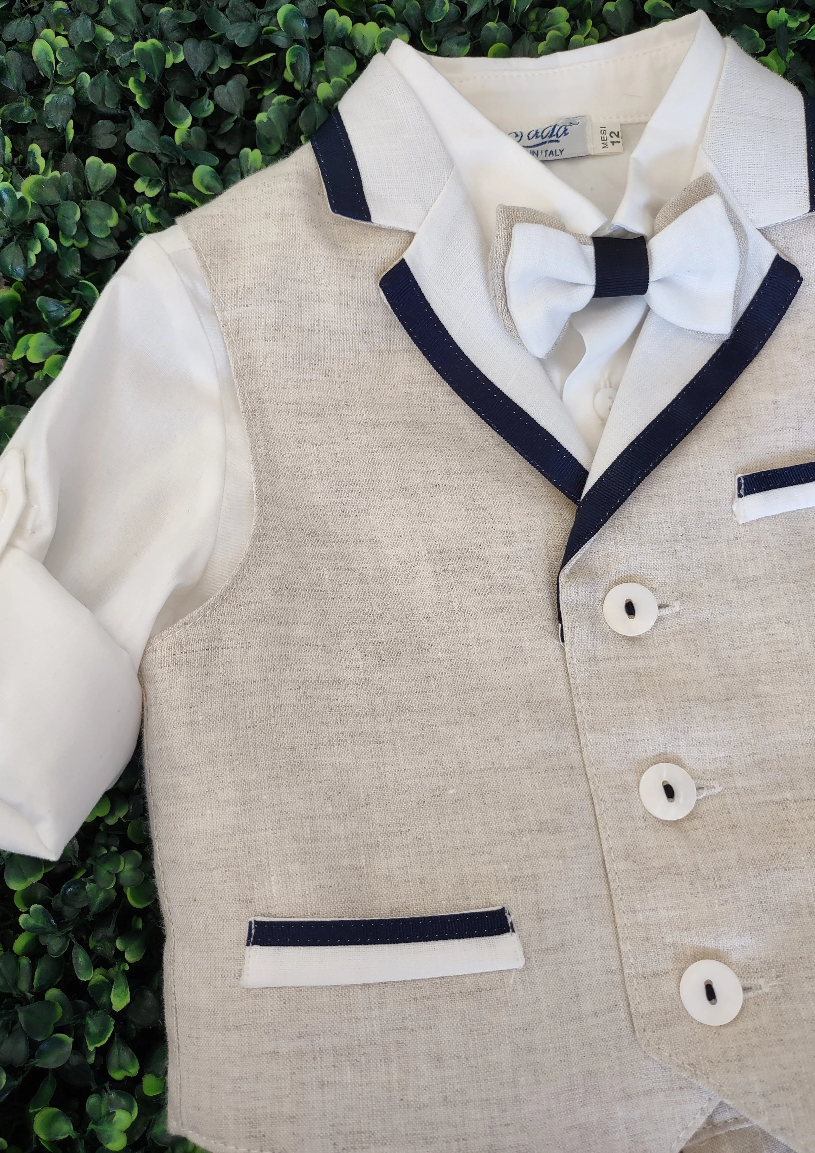 Bimbalo Boys' 4 Piece Beige Linen Shorts and Vest Outfit 5209 - Image 3