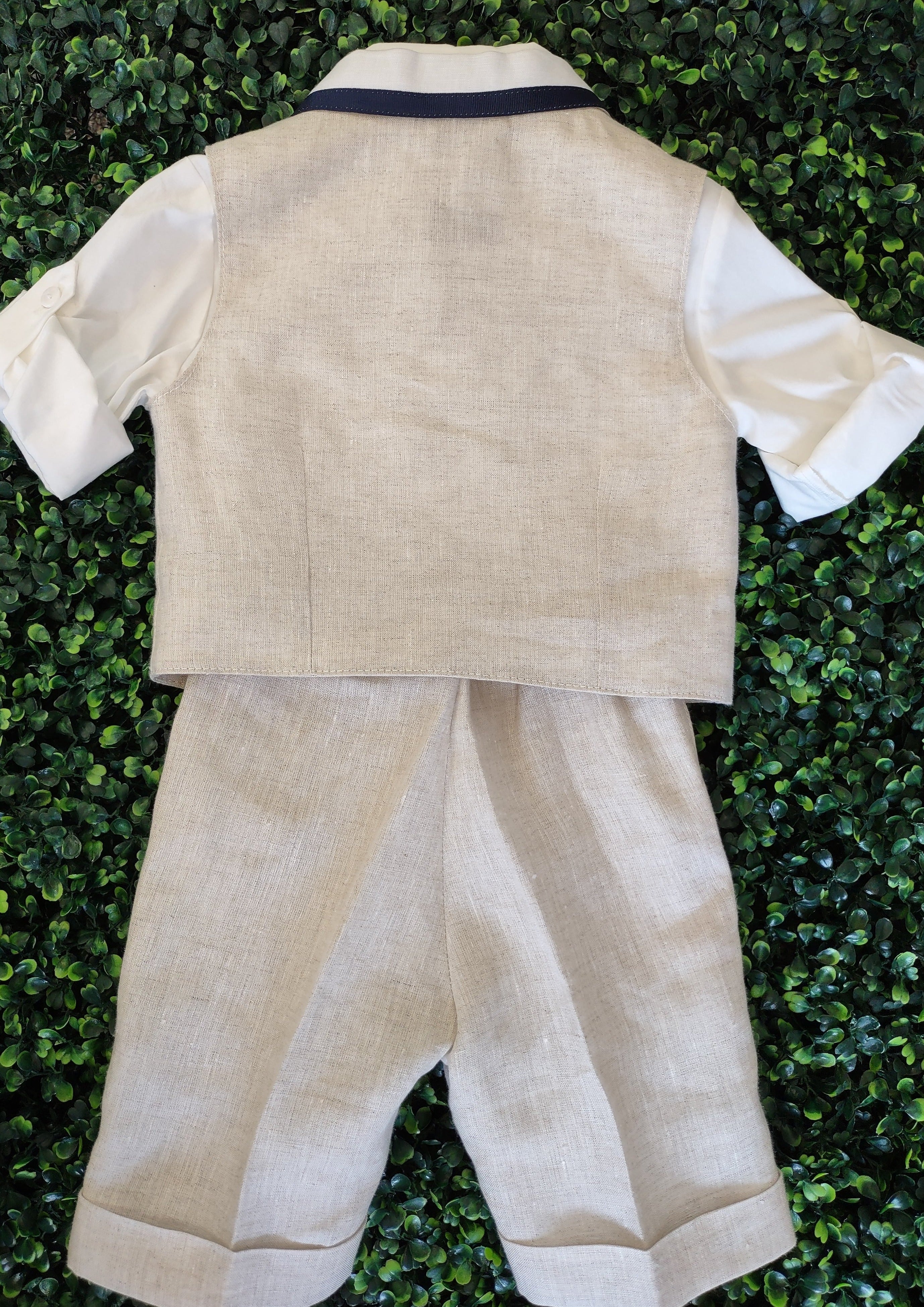 Bimbalo Boys' 4 Piece Beige Linen Shorts and Vest Outfit 5209 - Image 4