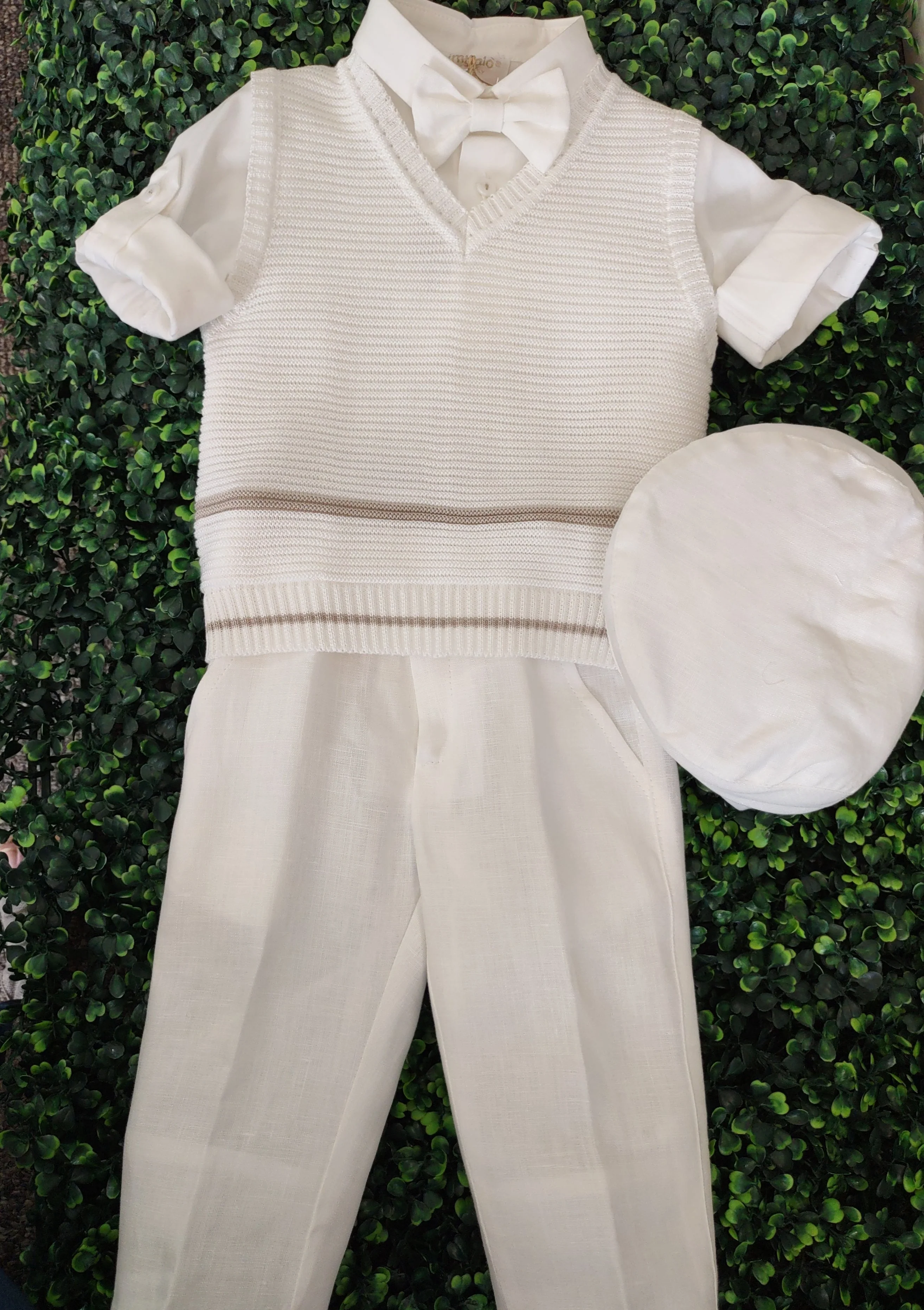 Bimbalo Boys' 5 Piece Off White Linen and Knit Outfit 6080 - Image 4