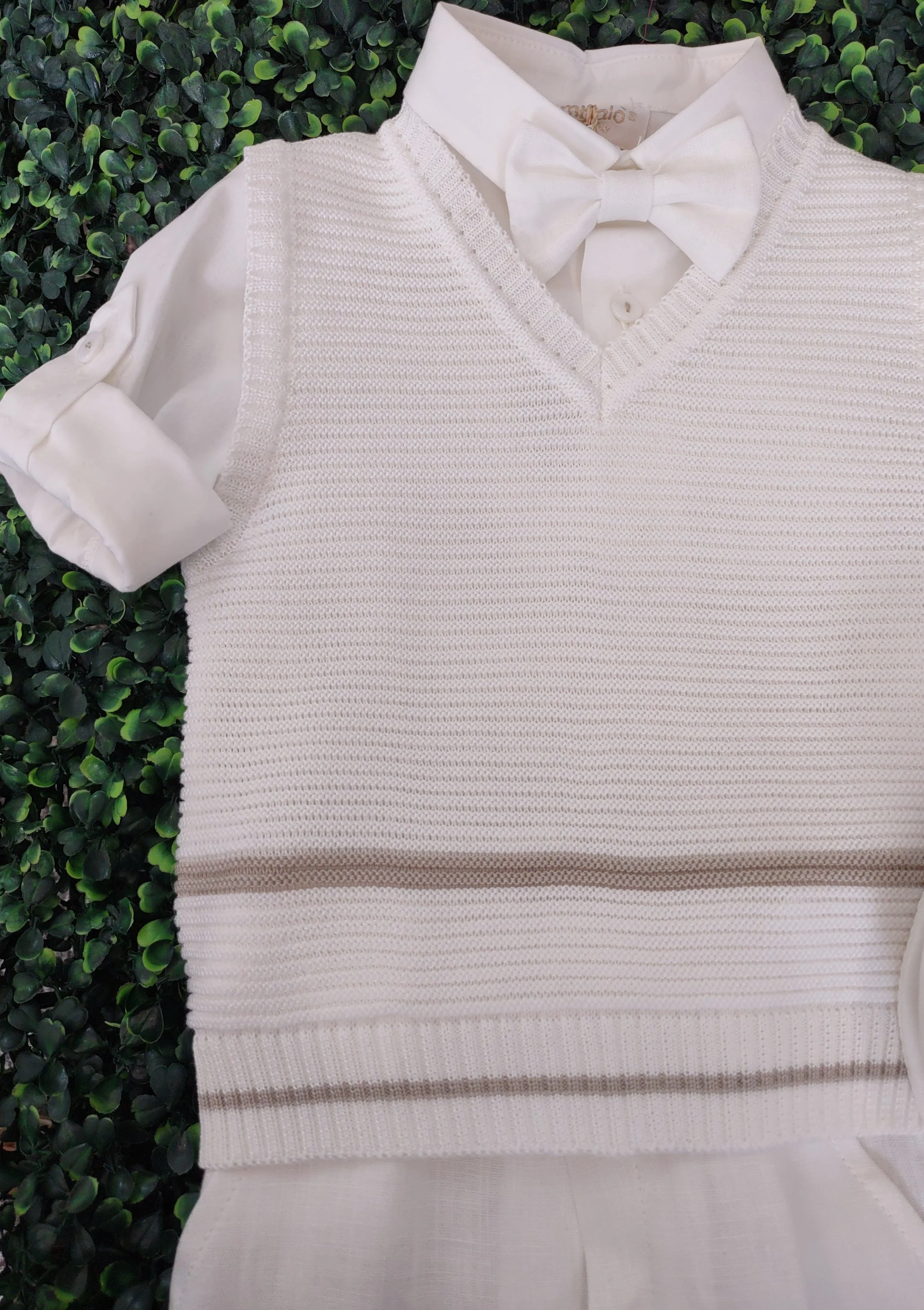 Bimbalo Boys' 5 Piece Off White Linen and Knit Outfit 6080 - Image 5