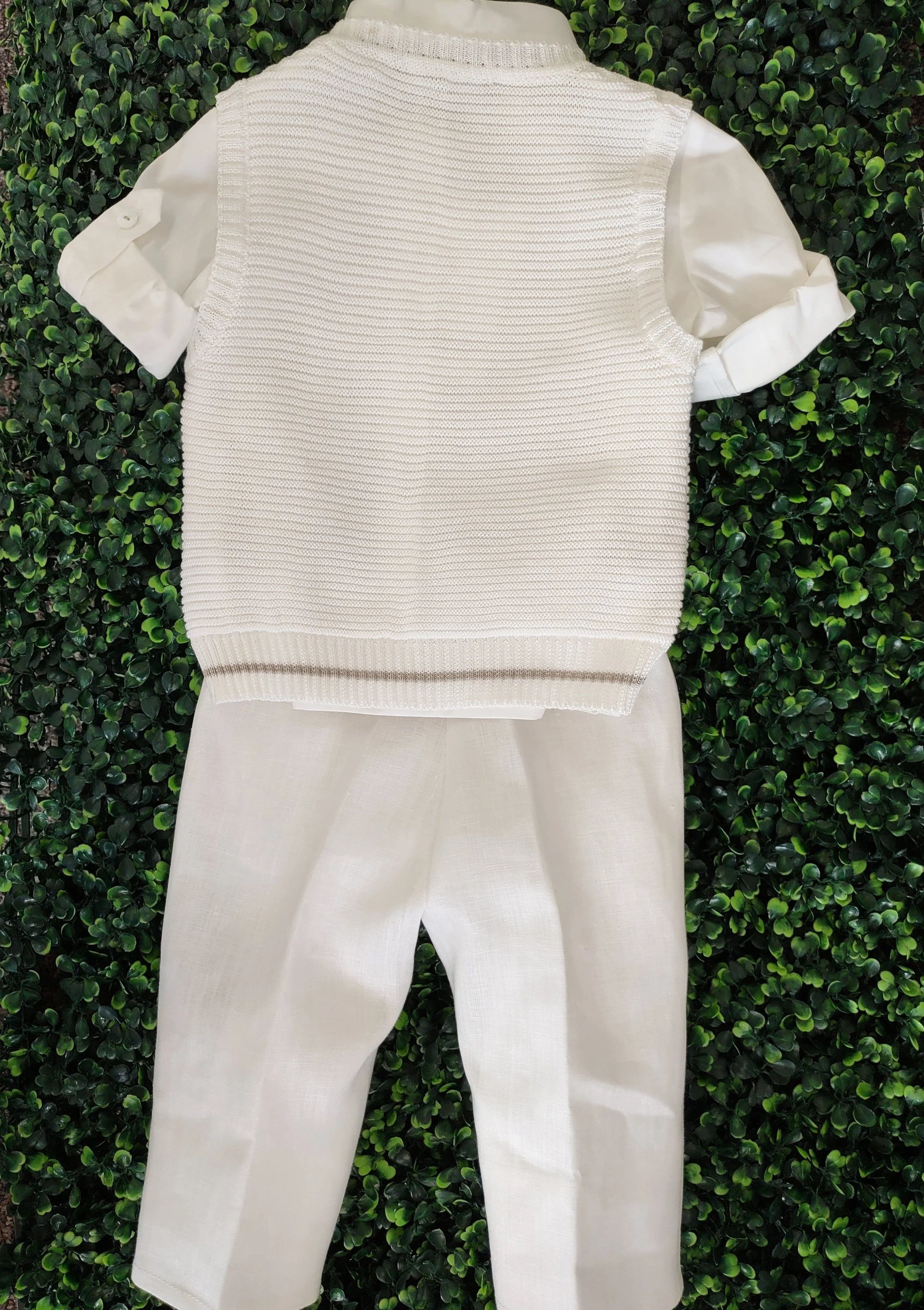 Bimbalo Boys' 5 Piece Off White Linen and Knit Outfit 6080 - Image 6