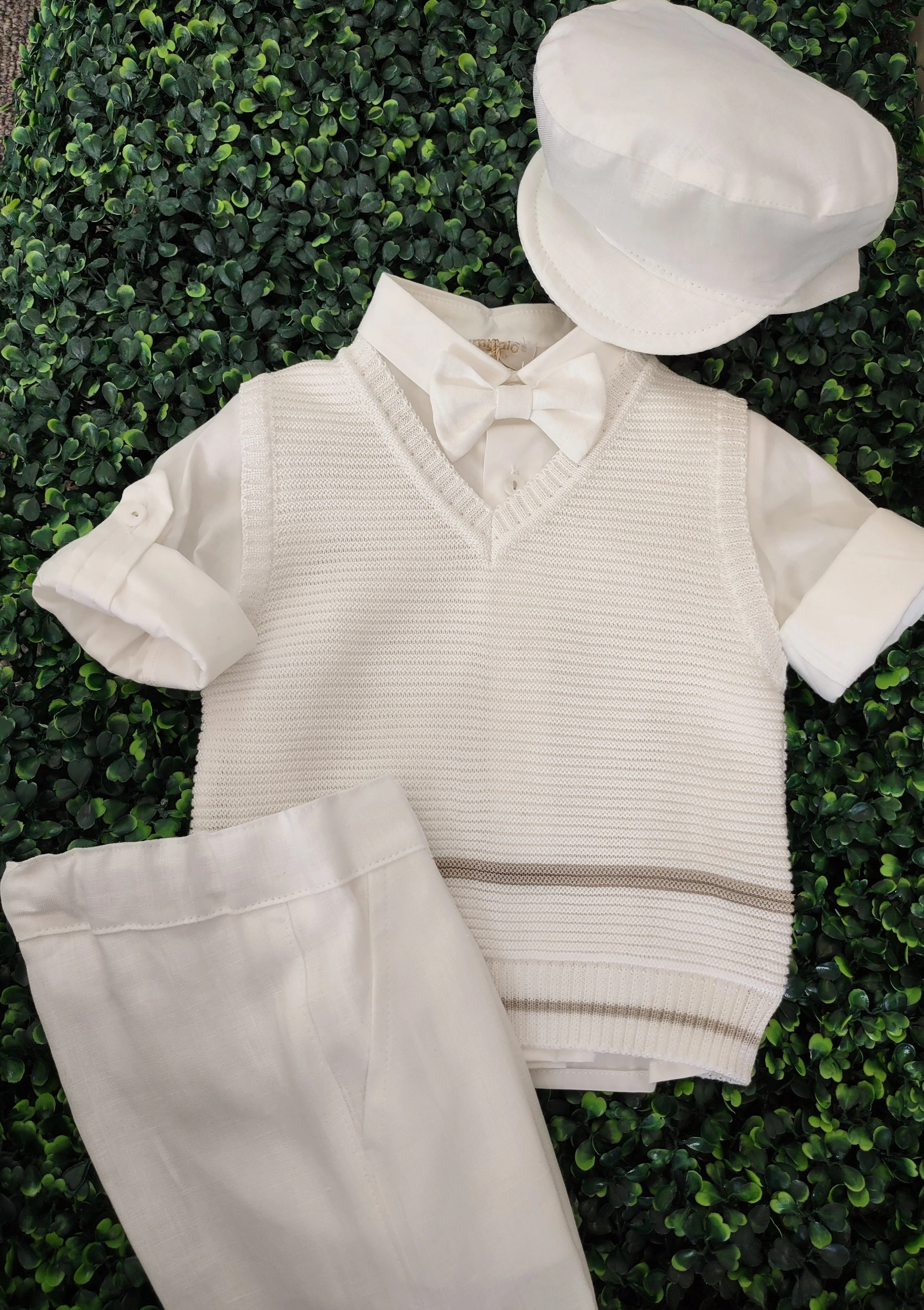 Bimbalo Boys' 5 Piece Off White Linen and Knit Outfit 6080 - Image 7