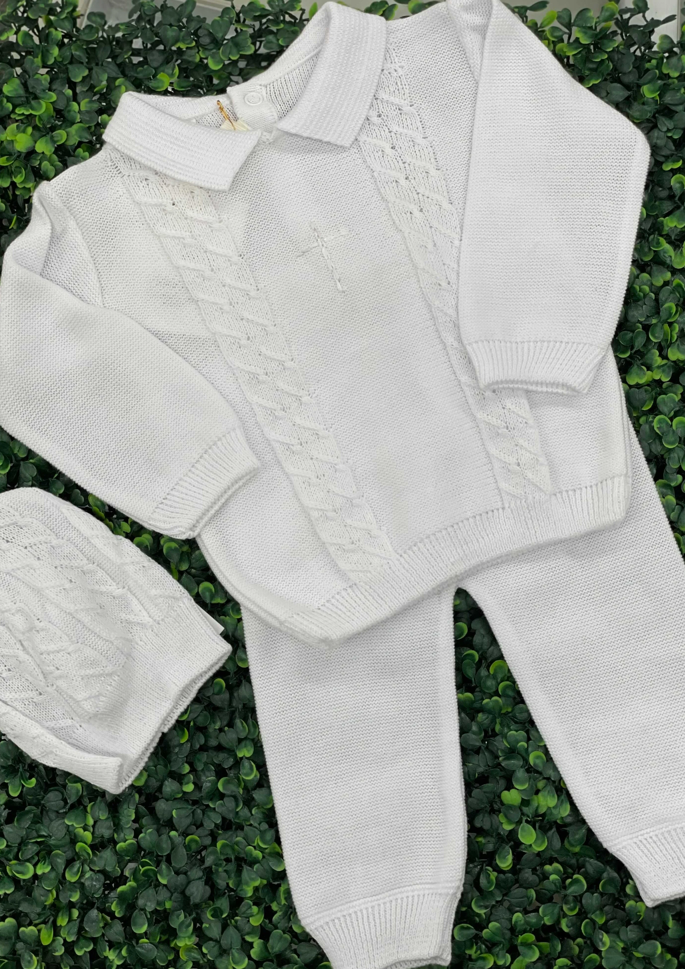 Boys Knit Cotton 3 pc Christening Changing Outfit - Image 3