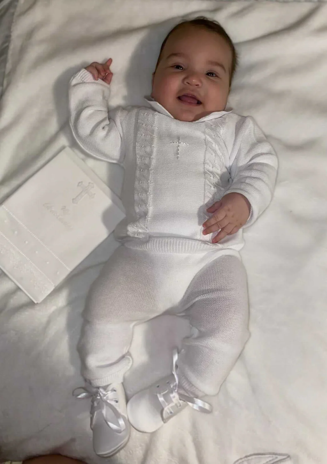 Boys Knit Cotton 3 pc Christening Changing Outfit - Image 6