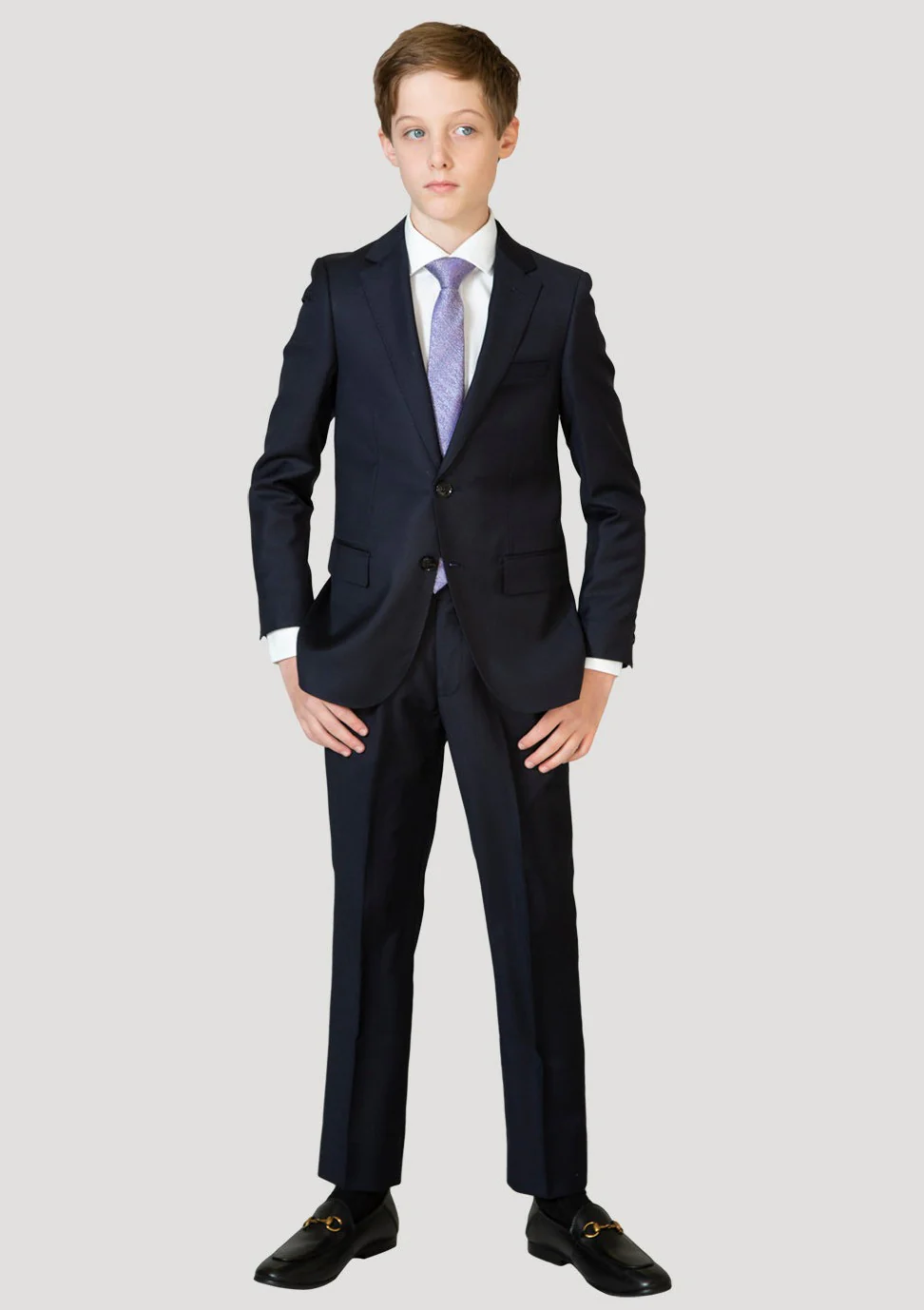 Boys Wool Gaberdine Classic 2 Button Navy Suit - Image 3