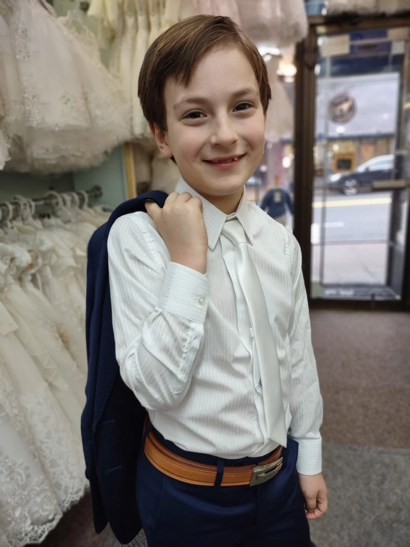 Boys Wool Gaberdine Classic 2 Button Navy Suit - Image 6