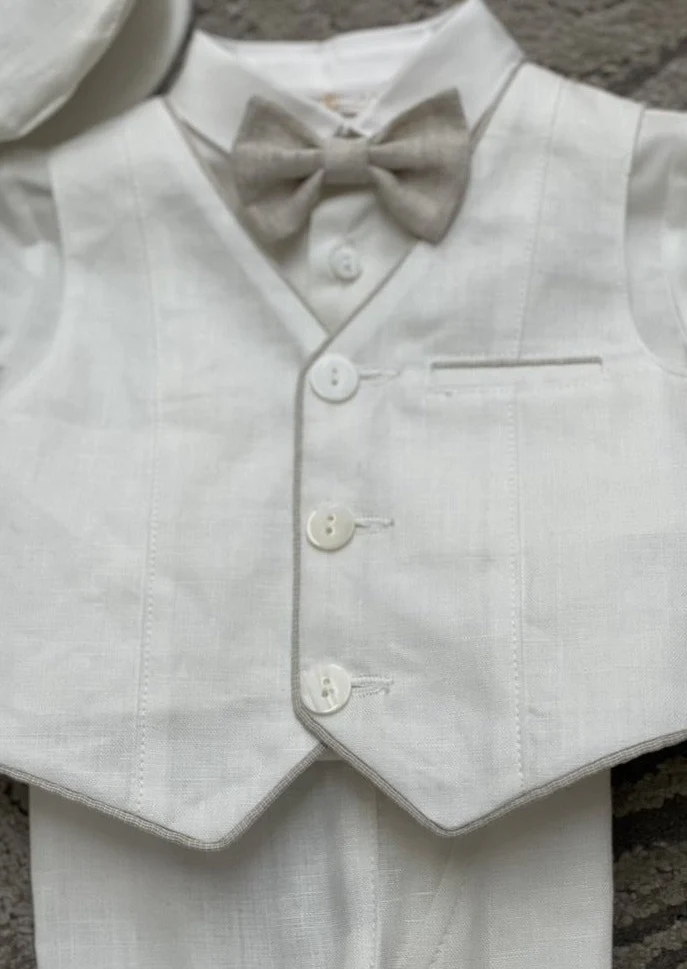 Boys Linen Christening Outfit - Image 4