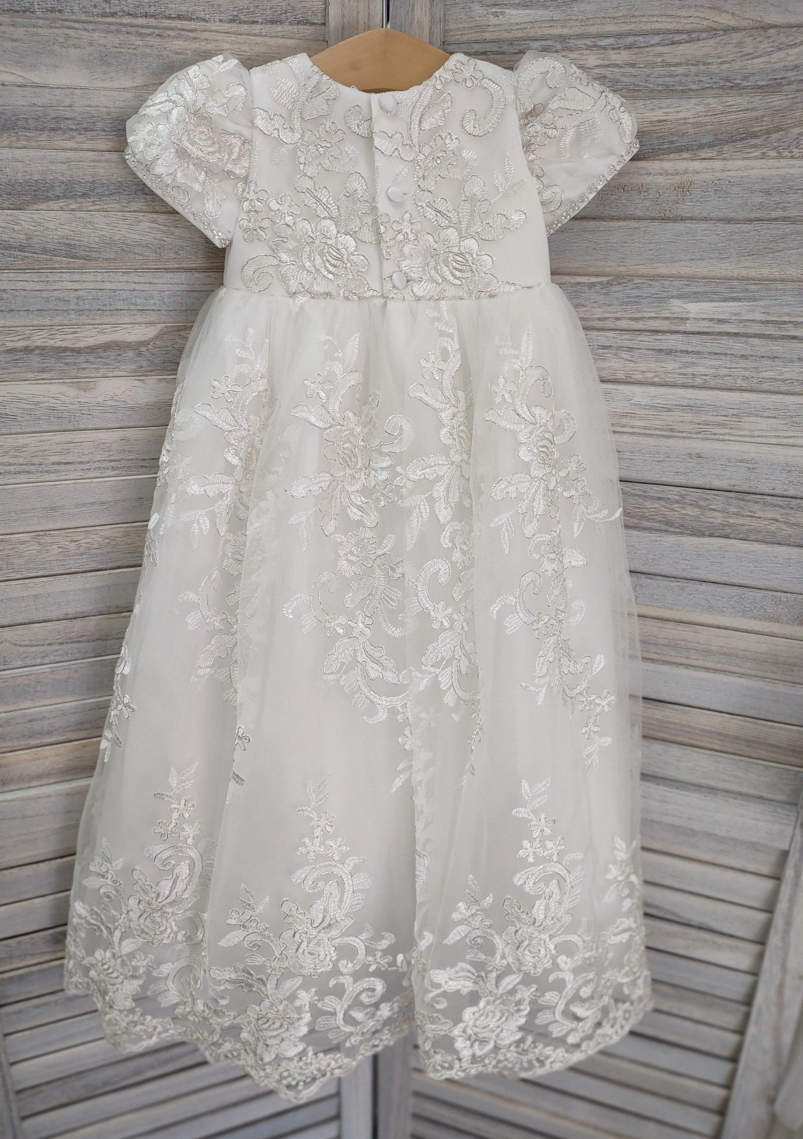 Princess Daliana Metallic Corded Lace Christening Gown with Flowers - 18135 - Image 3