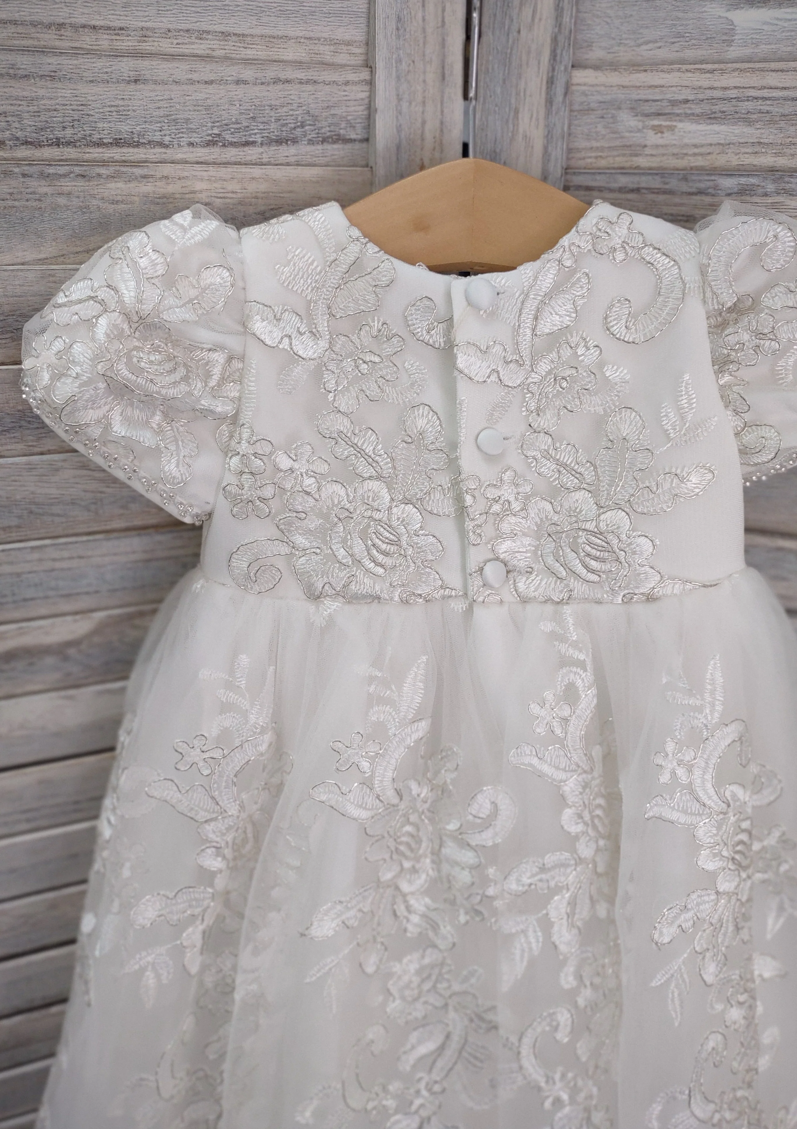 Princess Daliana Metallic Corded Lace Christening Gown with Flowers - 18135 - Image 4