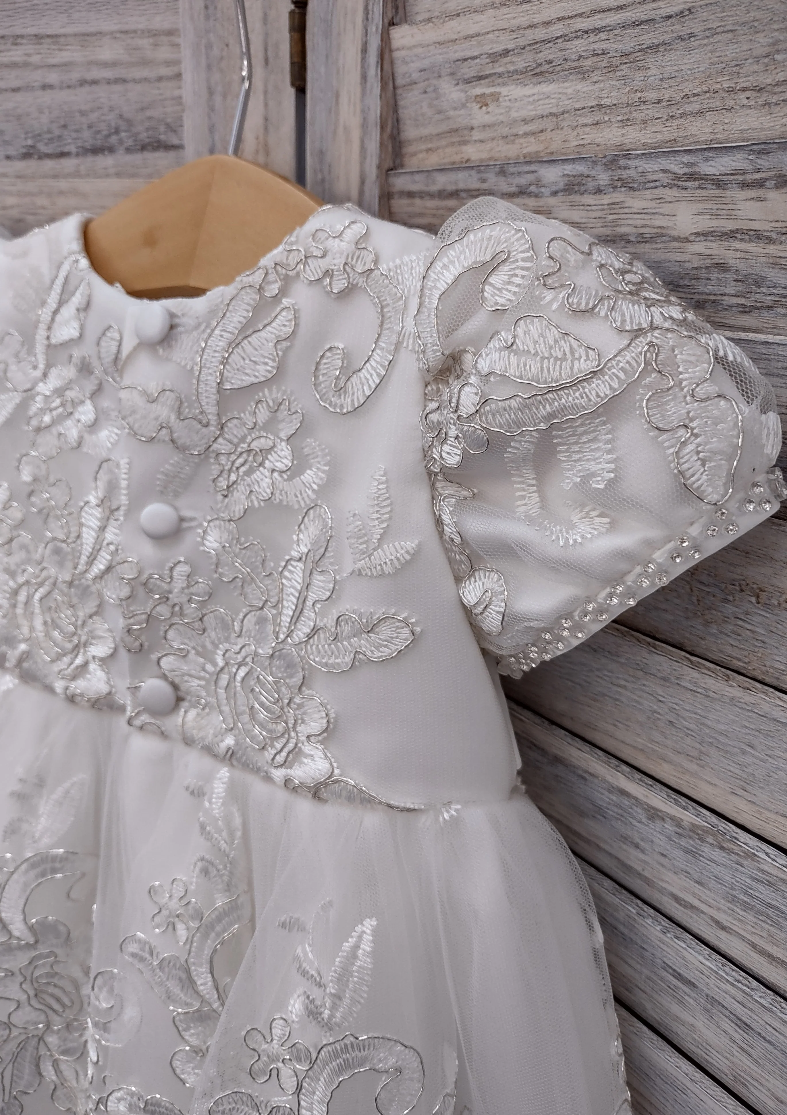 Princess Daliana Metallic Corded Lace Christening Gown with Flowers - 18135 - Image 5