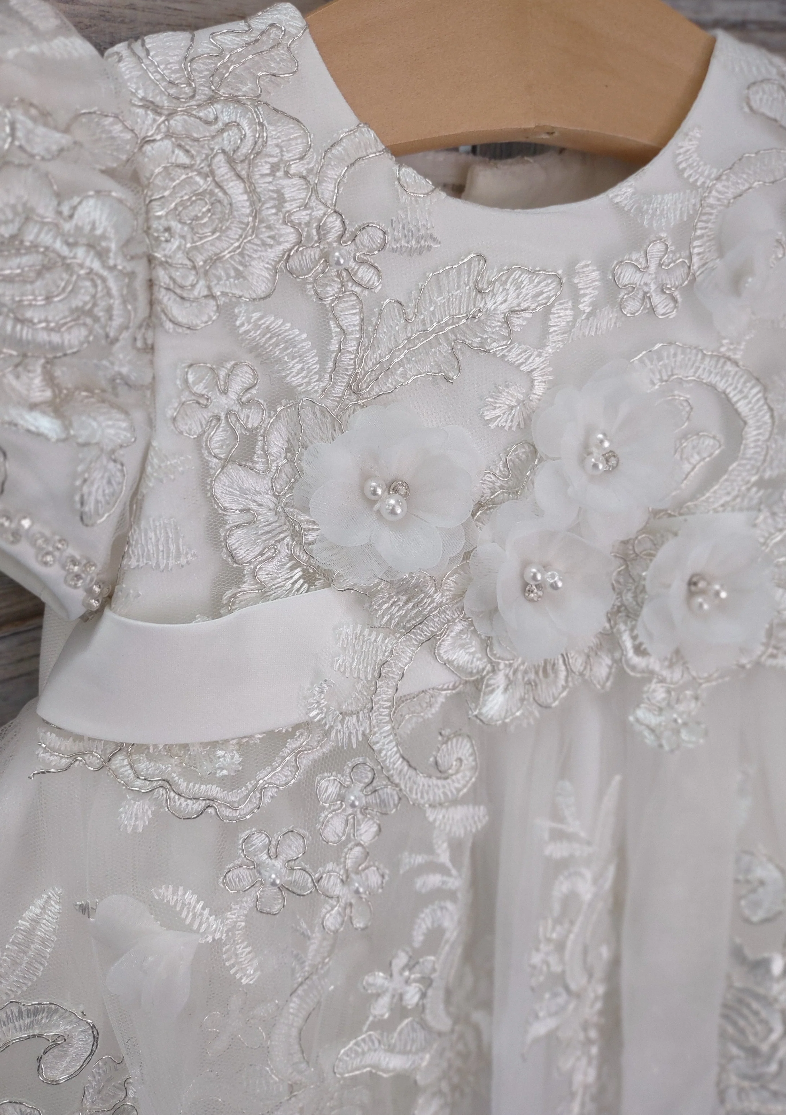 Princess Daliana Metallic Corded Lace Christening Gown with Flowers - 18135 - Image 6