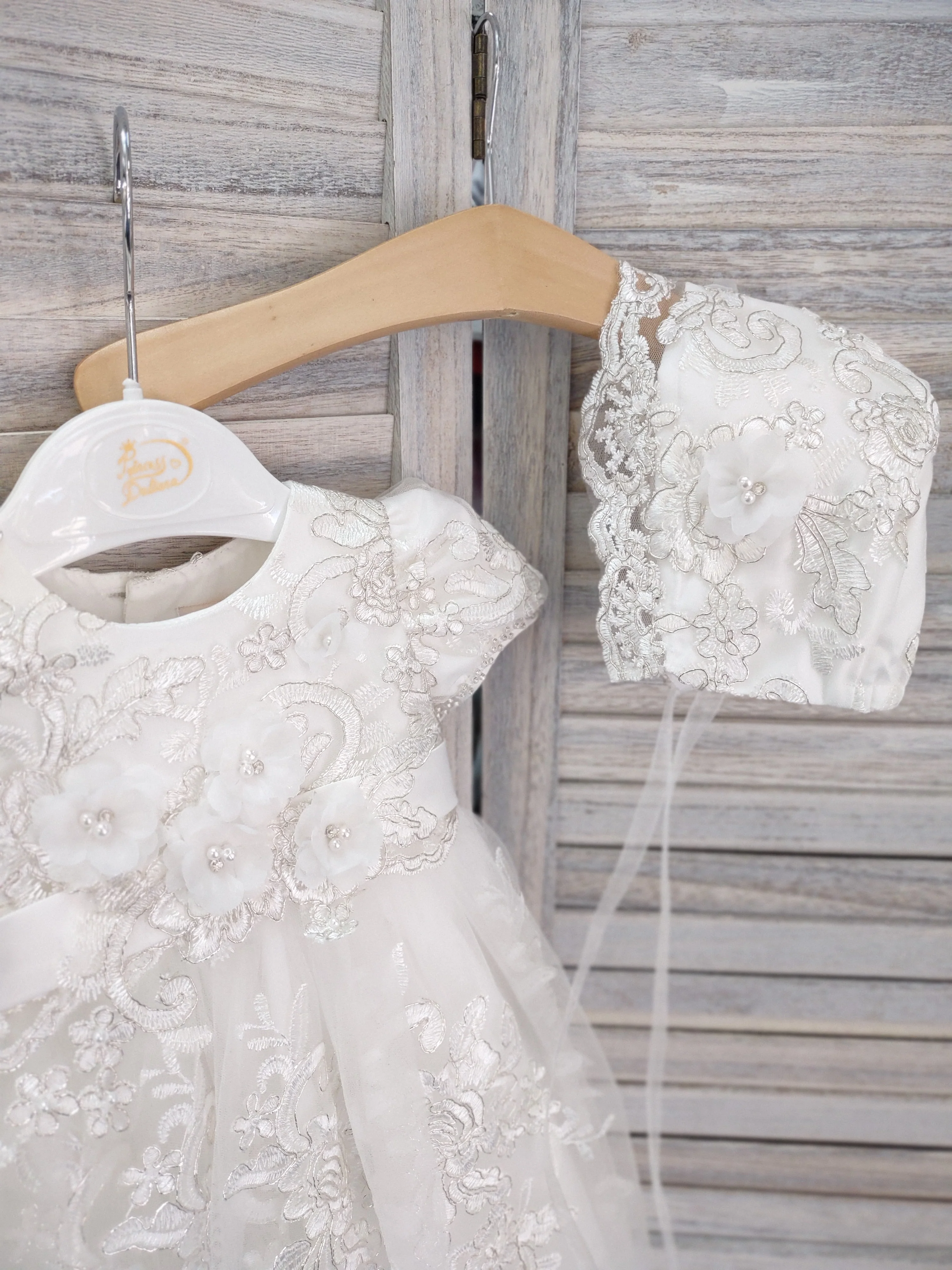 Princess Daliana Metallic Corded Lace Christening Gown with Flowers - 18135 - Image 7