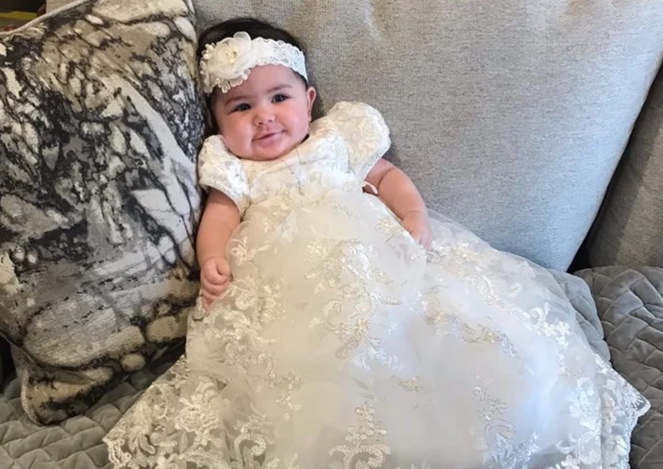 Princess Daliana Metallic Corded Lace Christening Gown with Flowers - 18135 - Image 9
