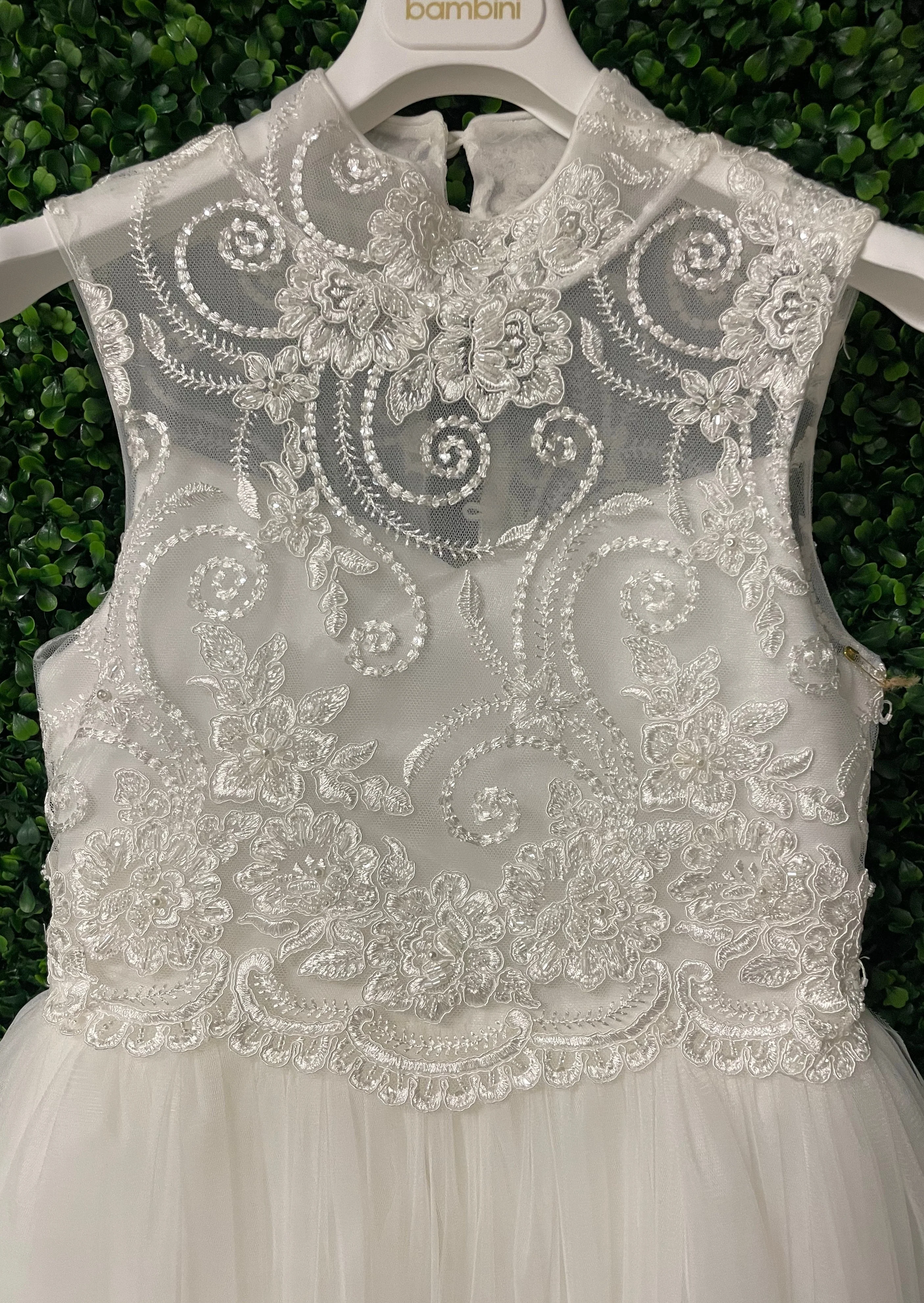Dolce Bambini Off White Soft Tulle Long Gown with Halter Neck Sample Sale - Image 3