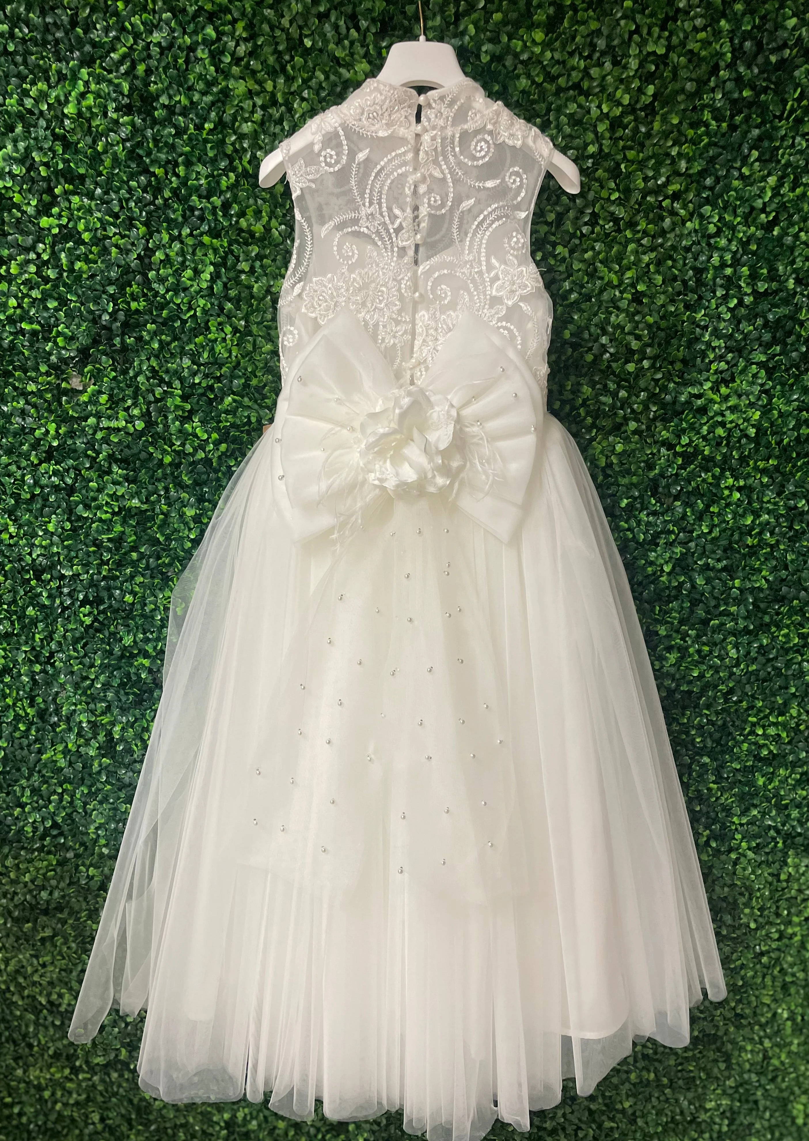 Dolce Bambini Off White Soft Tulle Long Gown with Halter Neck Sample Sale - Image 5