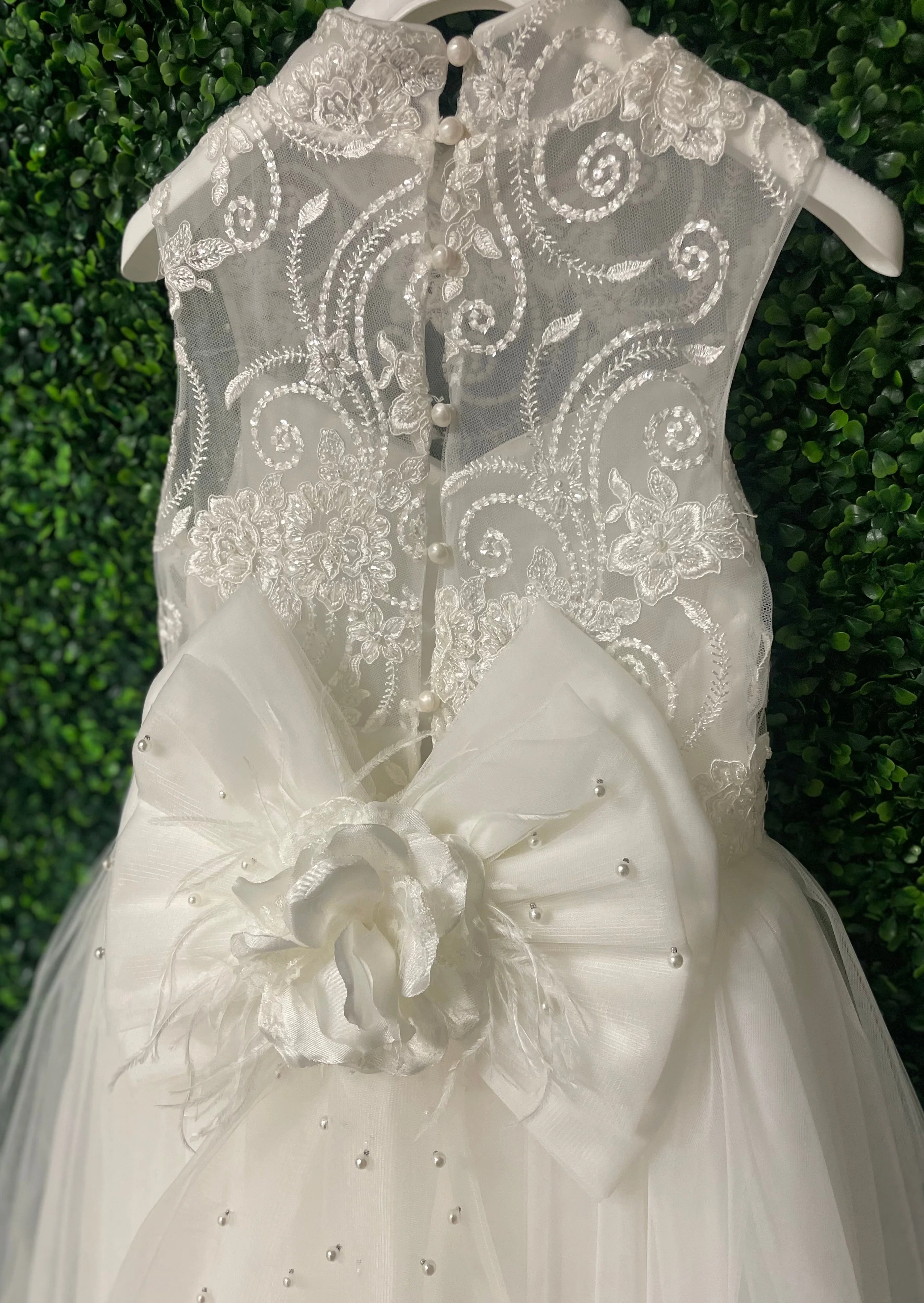 Dolce Bambini Off White Soft Tulle Long Gown with Halter Neck Sample Sale - Image 7