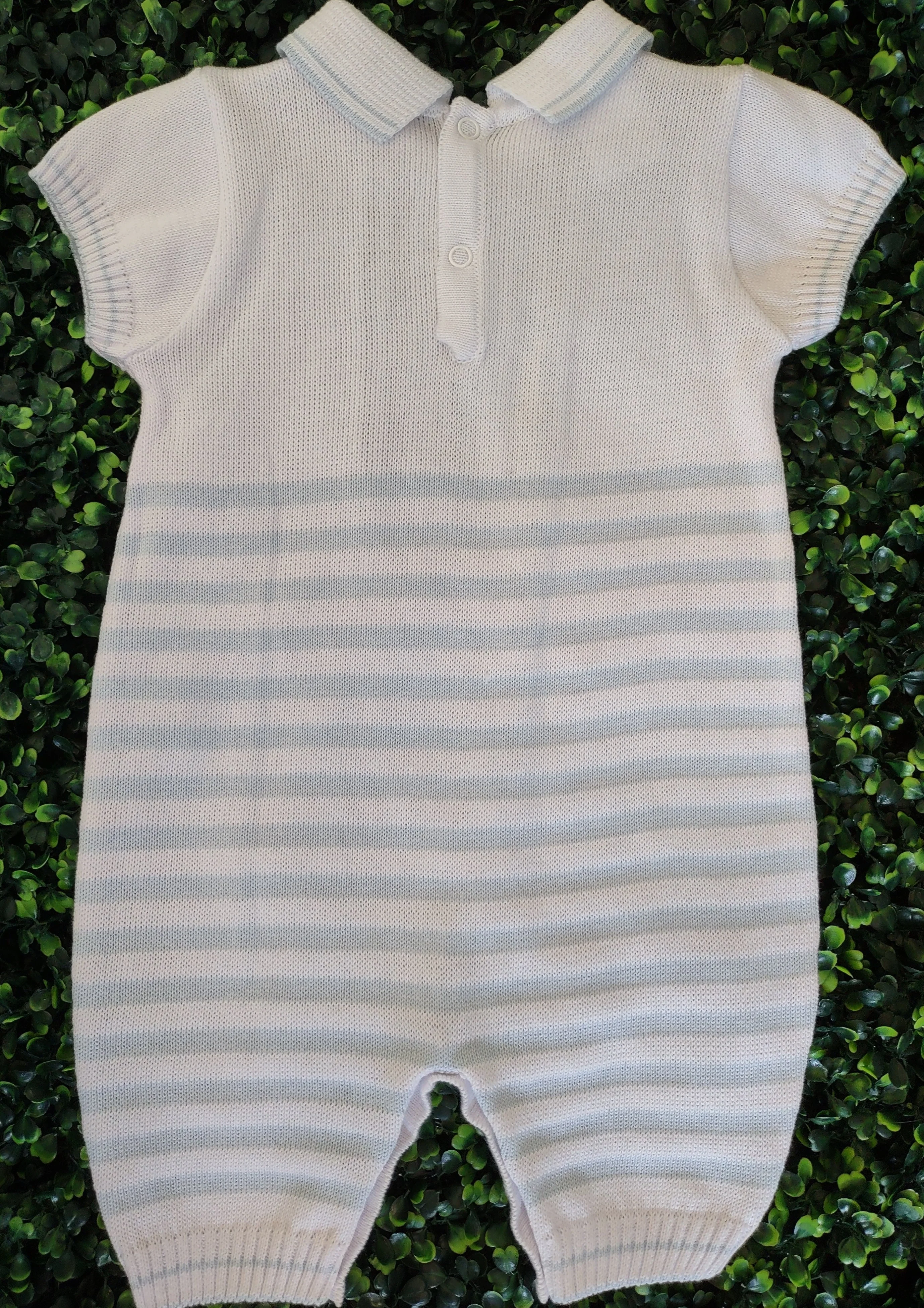 Dolce Goccia Boys' White & Light Blue Knit Romper 14S - Image 3