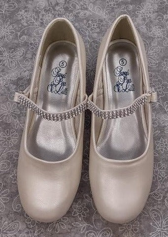 Swea Pea and Lilli Pearl Ivory MaryJane with Rhinestone Strap Girls Shoe (Mia) - Image 3