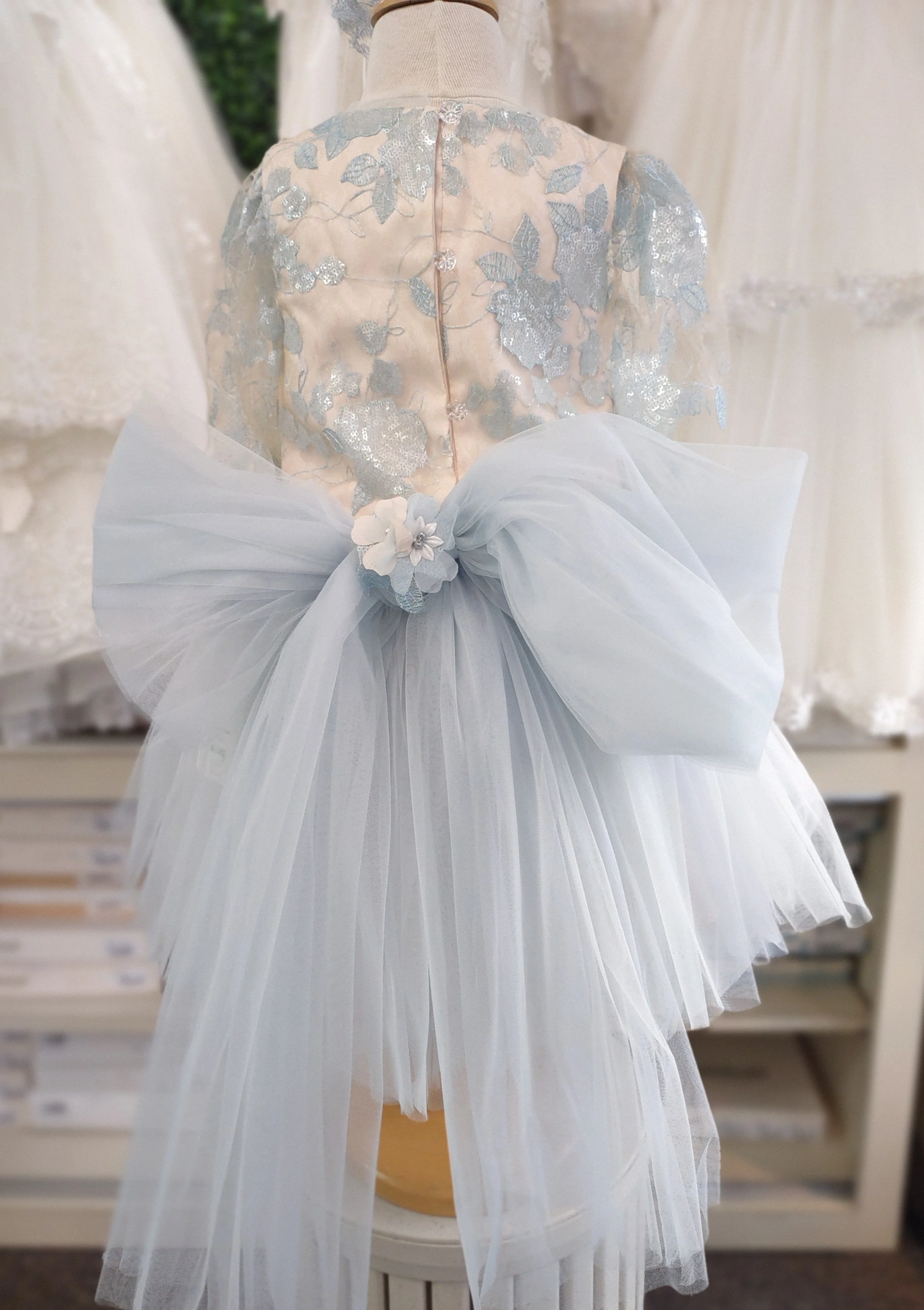 Beggi Girls’ 2 Piece Light Blue and Ivory Lace and Tulle Special Occasion Party Dress 2410 - Image 3