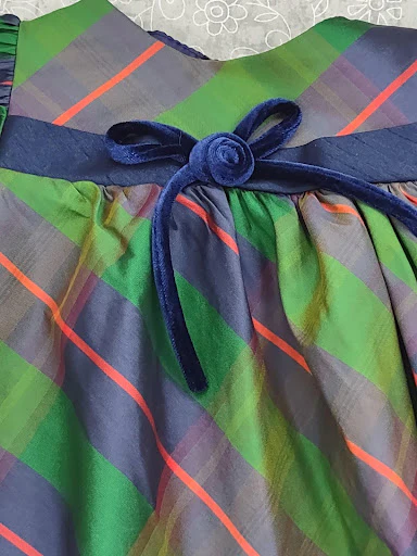 Swea Pea and Lilli Infant Green and Navy Plaid Holiday Dress C537 - Image 3