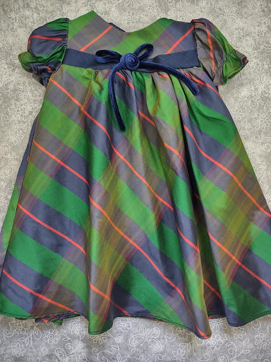 Swea Pea and Lilli Infant Green and Navy Plaid Holiday Dress C537 - Image 4