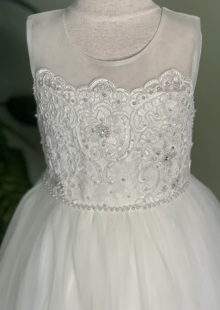 Lace and Tulle Flower Girl Dress with Sheer Yoke - Image 3