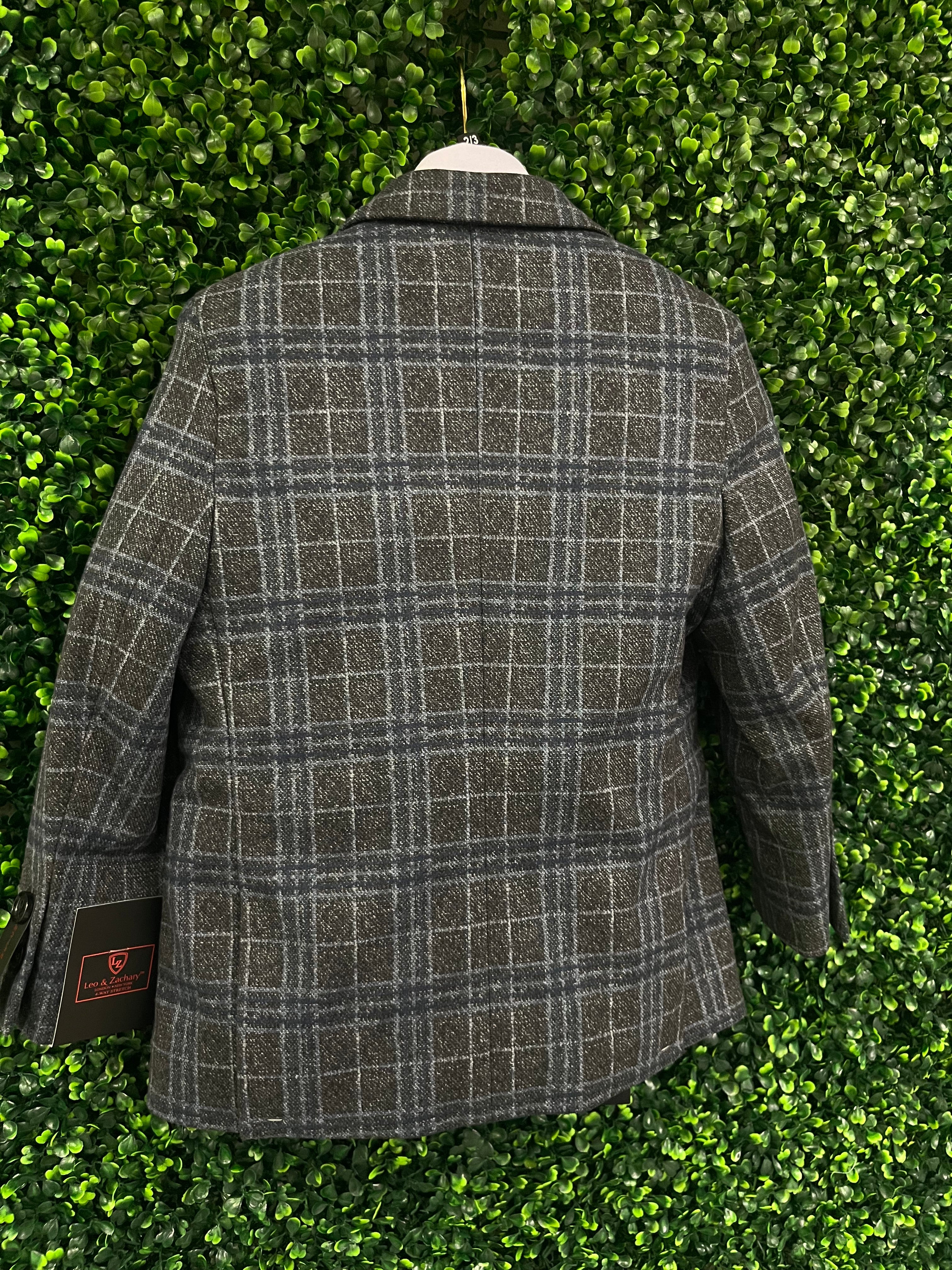 Leo & Zachary Boys Blue and Grey Plaid 3 Piece Suit 5451 - Image 4