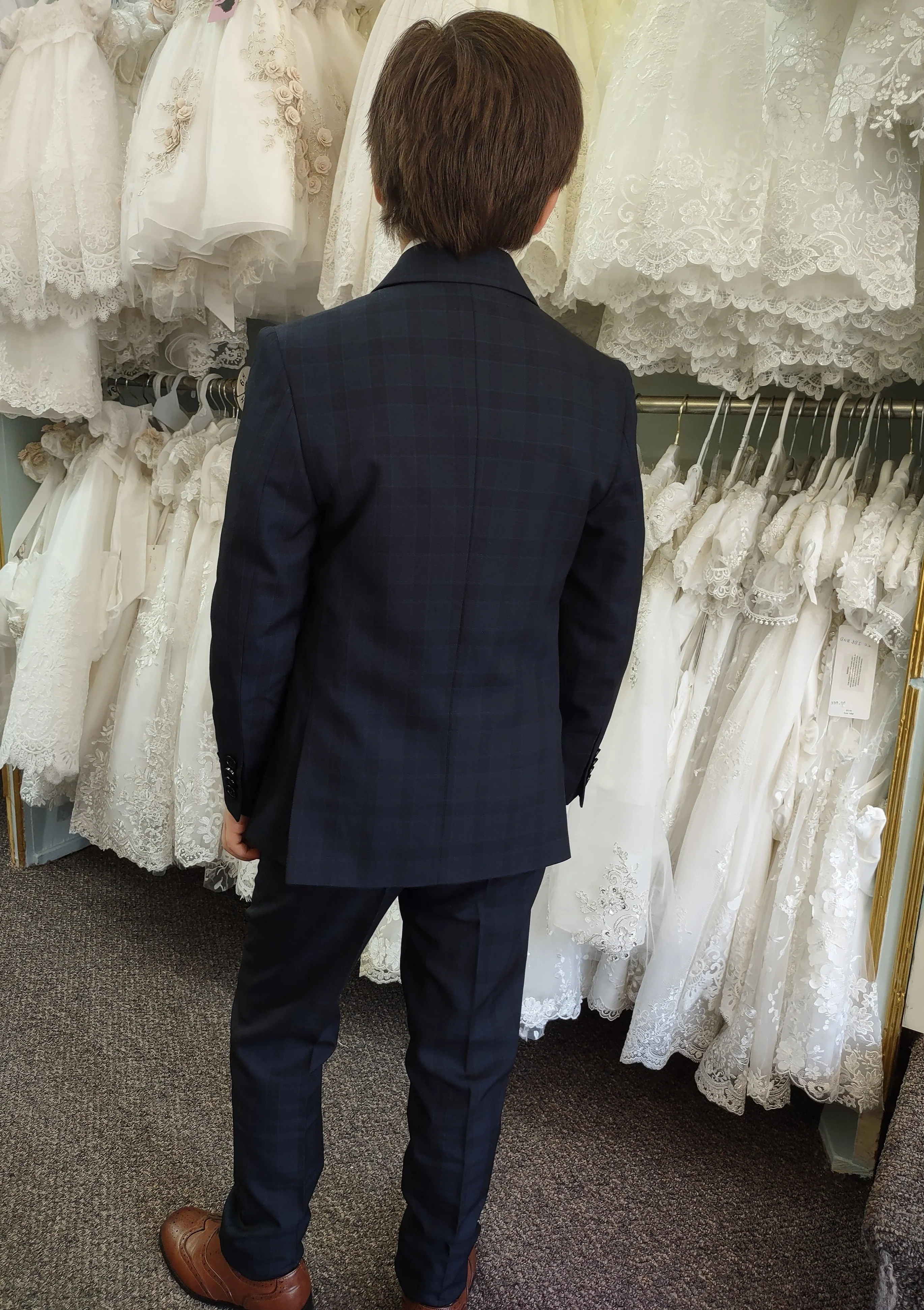 Leo & Zachary Boys' Navy Check Pattern Suit - Image 4