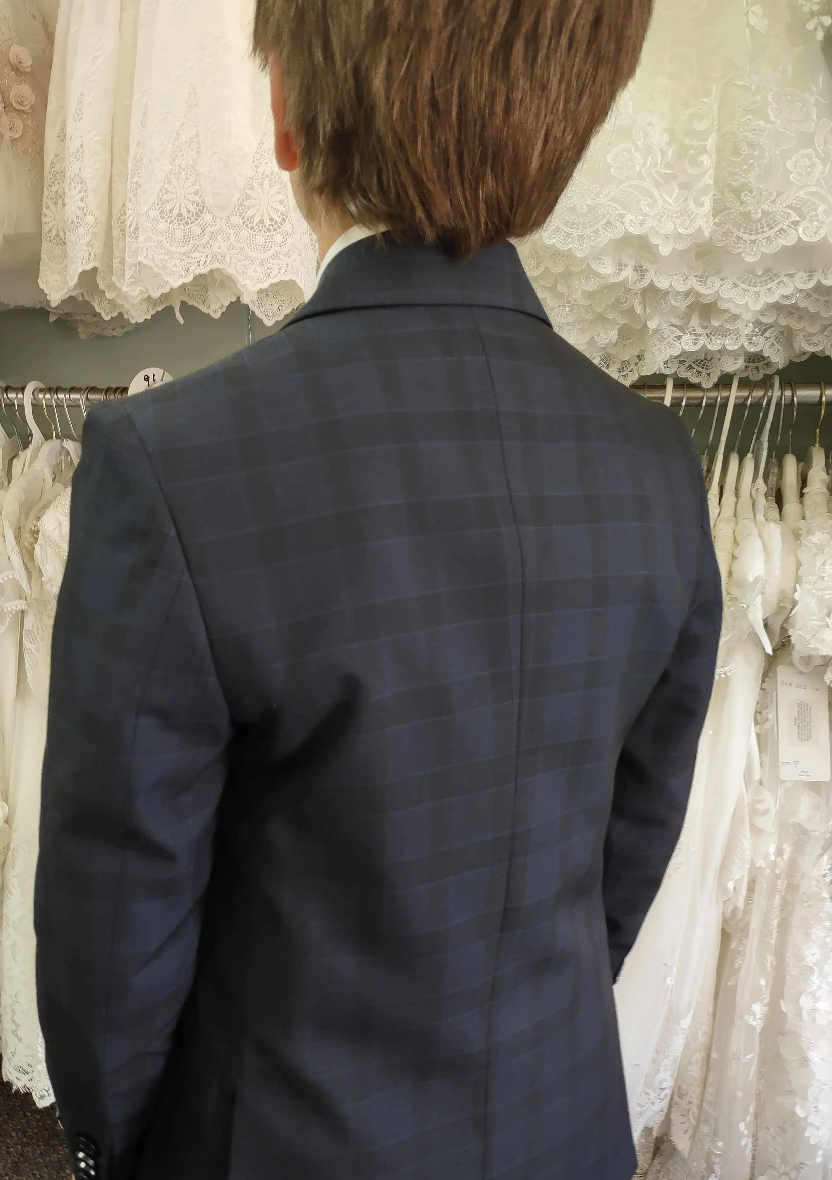 Leo & Zachary Boys' Navy Check Pattern Suit - Image 5