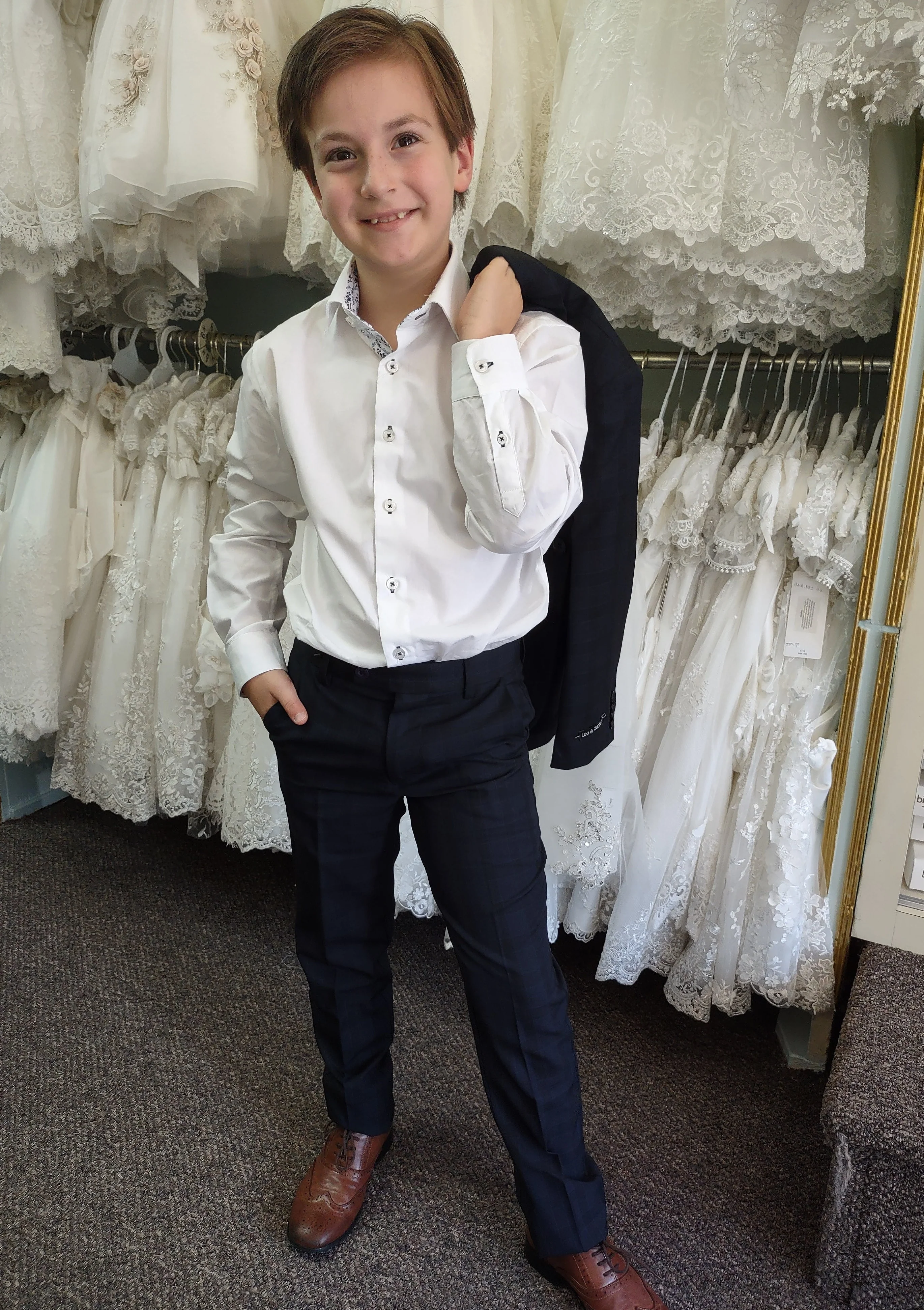 Leo & Zachary Boys' Navy Check Pattern Suit - Image 6