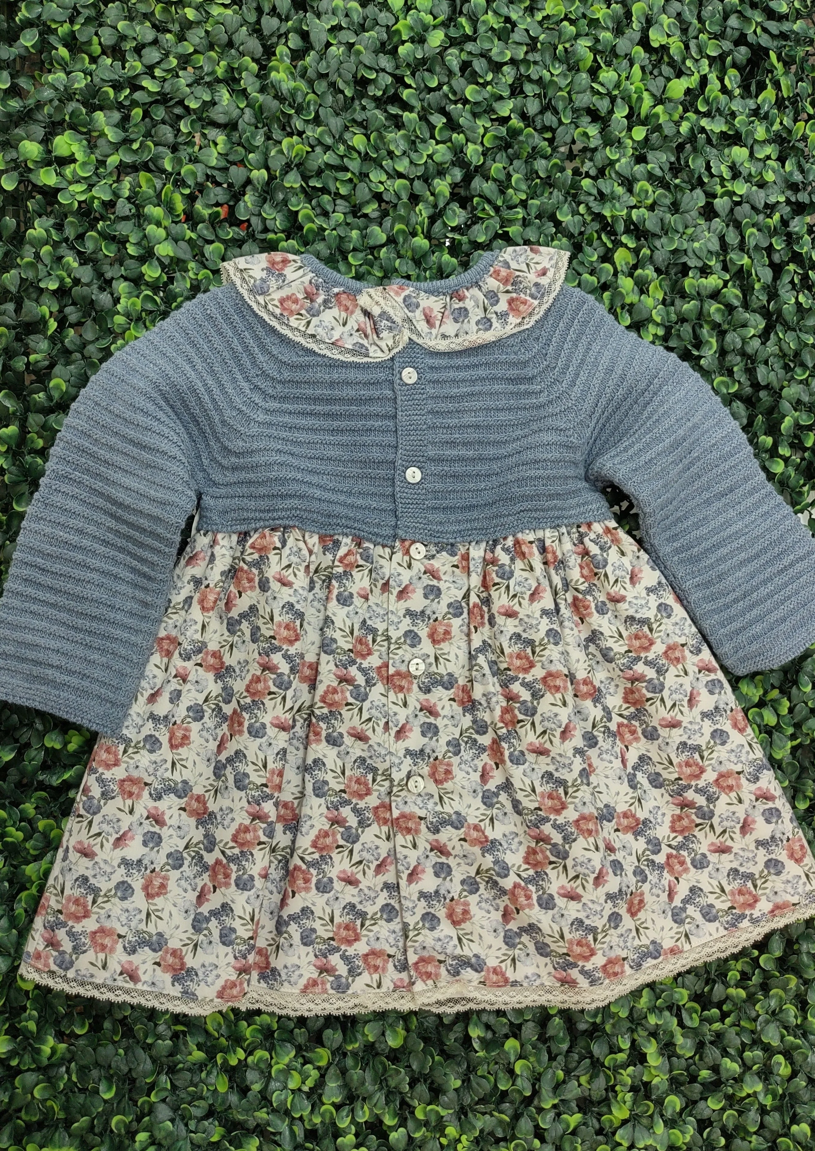 Martin Aranda Blue Knit and Floral Dress & Bonnet Set 047 30065 - Image 5