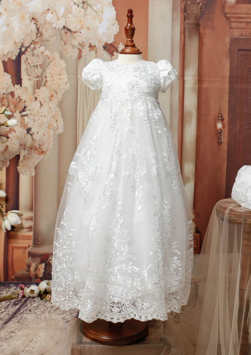 Princess Daliana Metallic Corded Lace Christening Gown - 18137 - Image 3