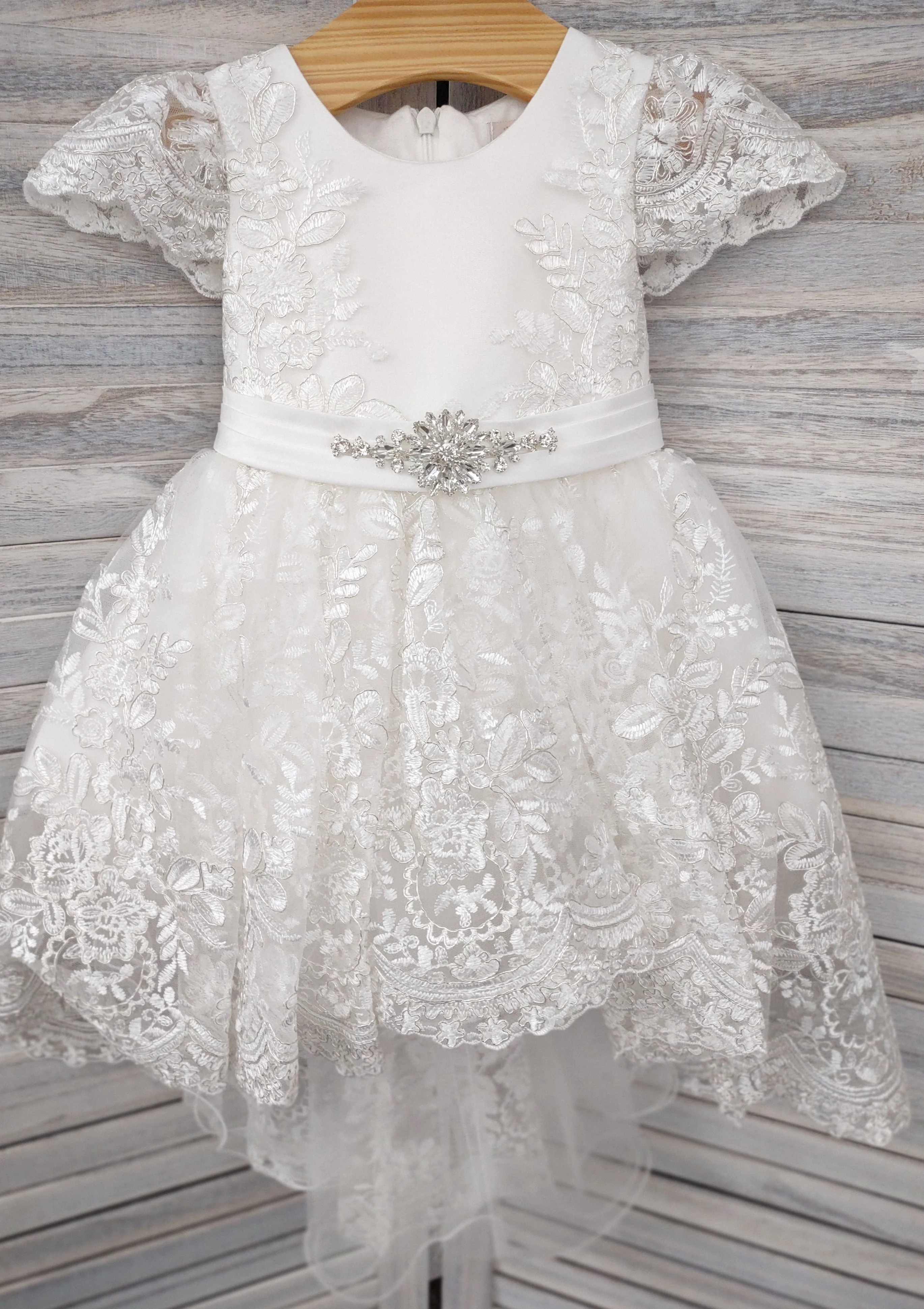 Princess Daliana Metallic Lace High Low Dress with Train - 1059 - Image 4