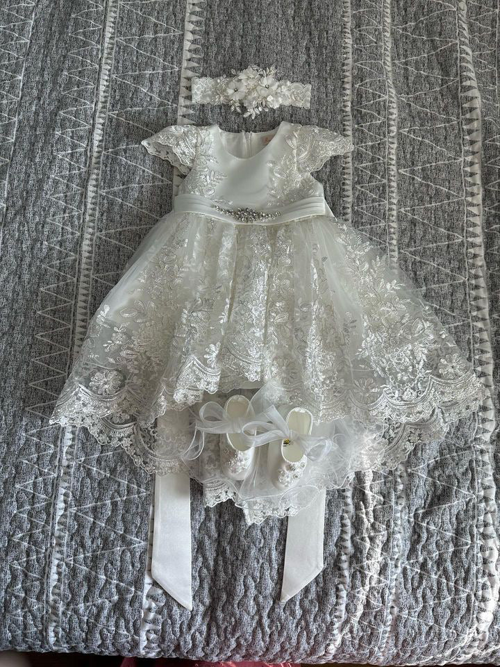 Princess Daliana Metallic Lace High Low Dress with Train - 1059 - Image 5