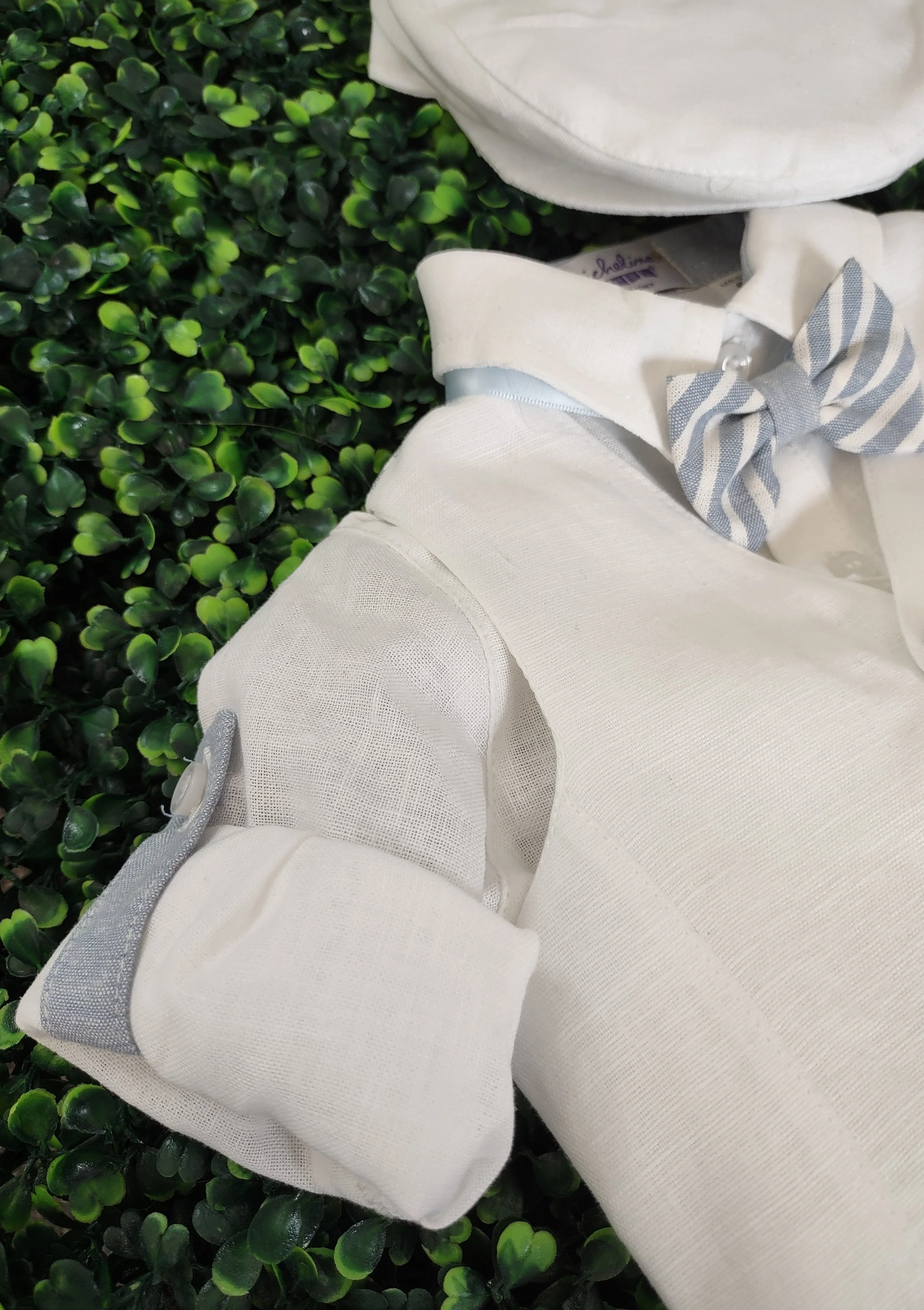 Michelina Bimbi 5 Piece Blue Linen Shorts and Vest Outfit with Cap T0904 - Image 4