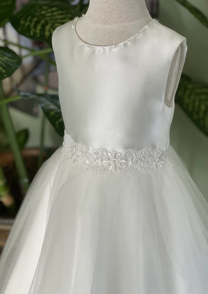 Princess Daliana Mikado and Tulle Flower Girl Dress with Keyhole Back - D20609 - Image 3