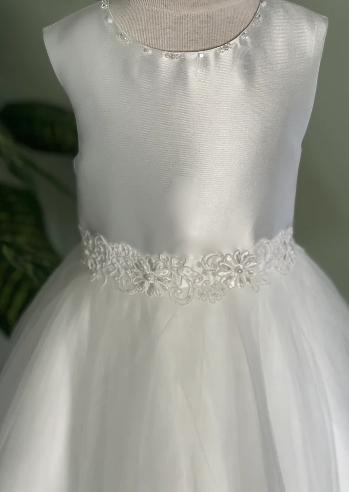 Princess Daliana Mikado and Tulle Flower Girl Dress with Keyhole Back - D20609 - Image 4