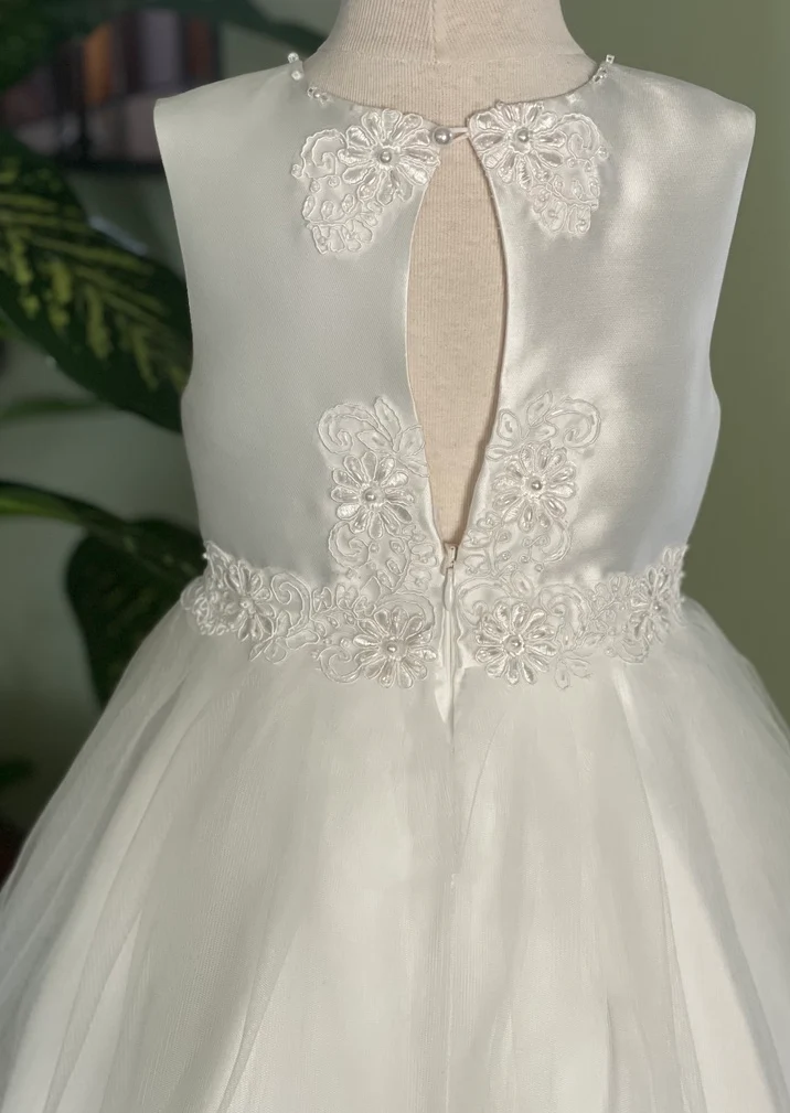 Princess Daliana Mikado and Tulle Flower Girl Dress with Keyhole Back - D20609 - Image 5